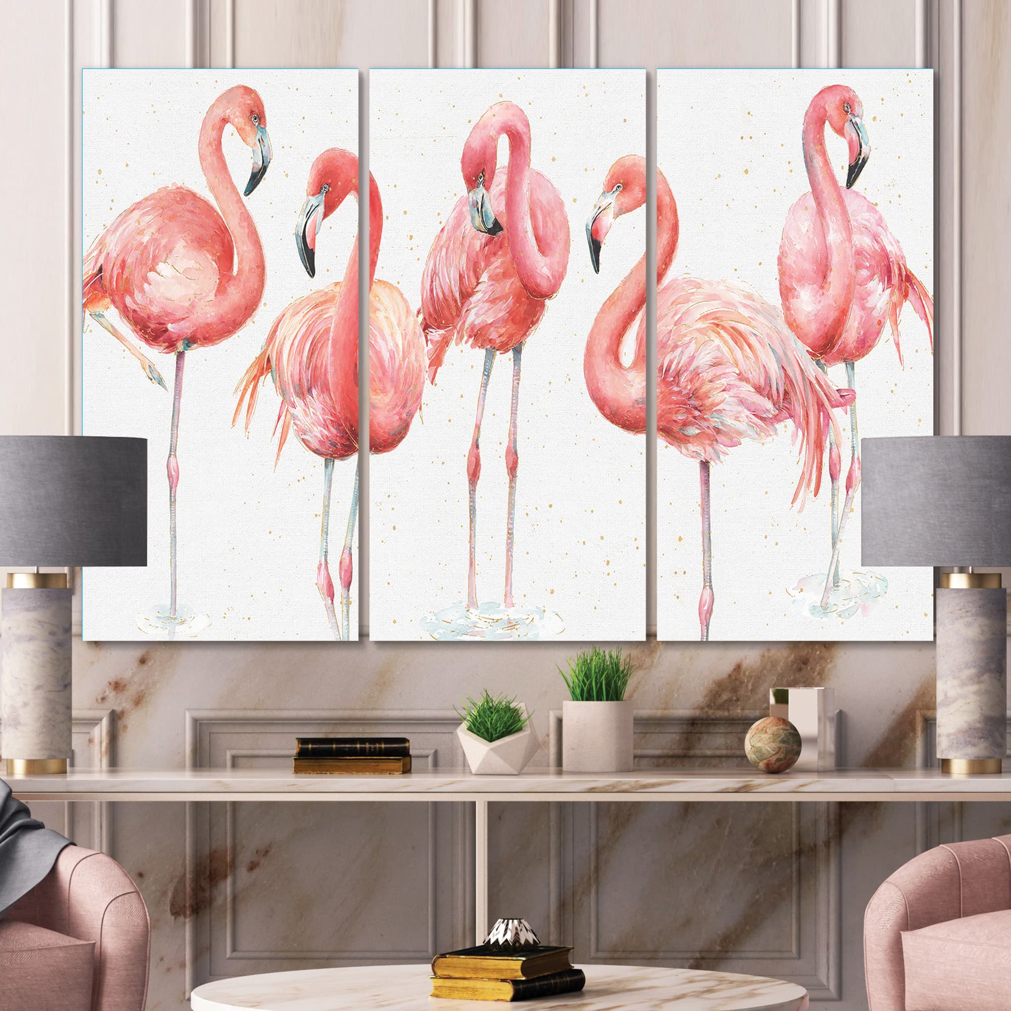 Designart - Gracefully Pink Shabby flamingo - Farmhouse Premium Canvas Wall Art