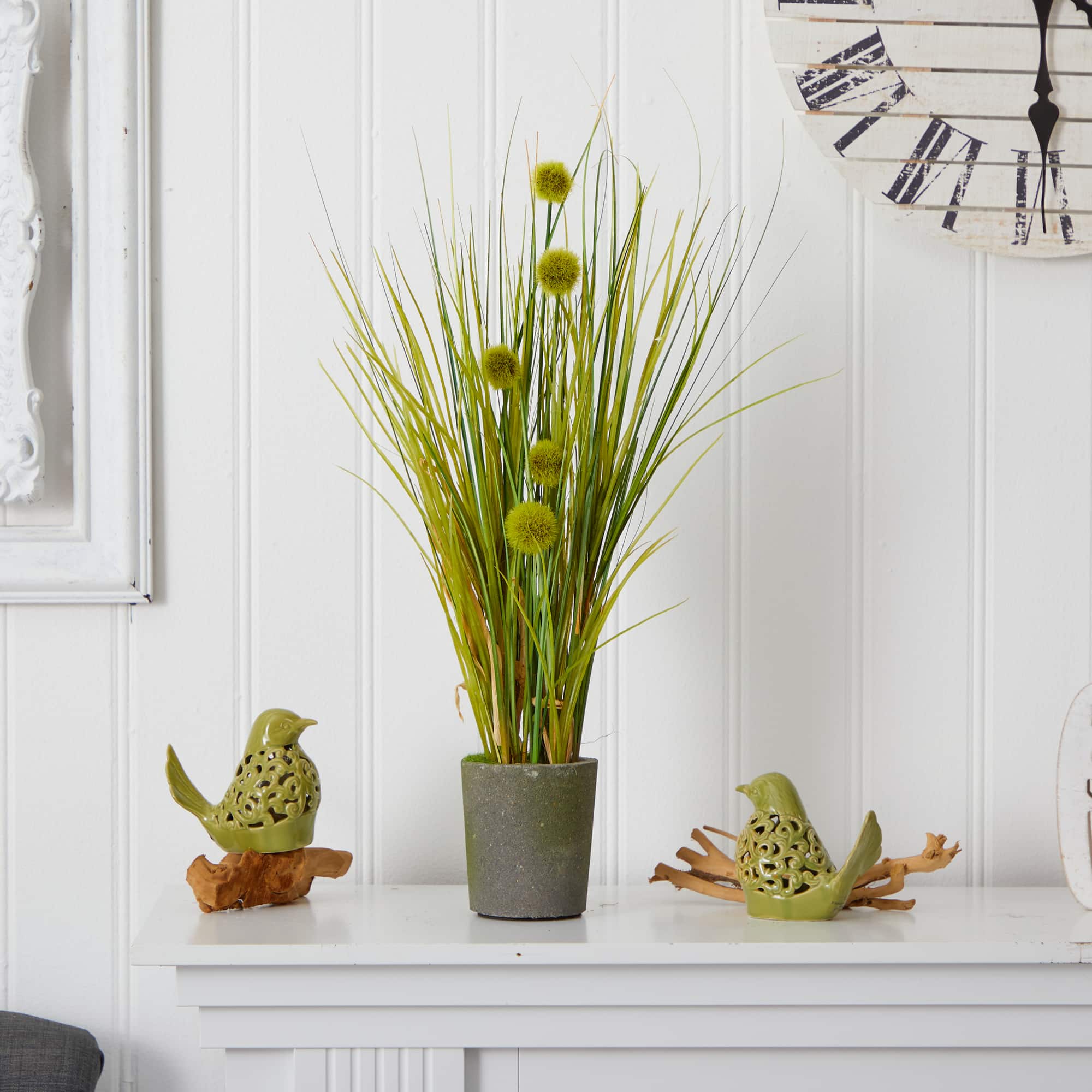 2ft. Grass & Dandelion with Cement Planter