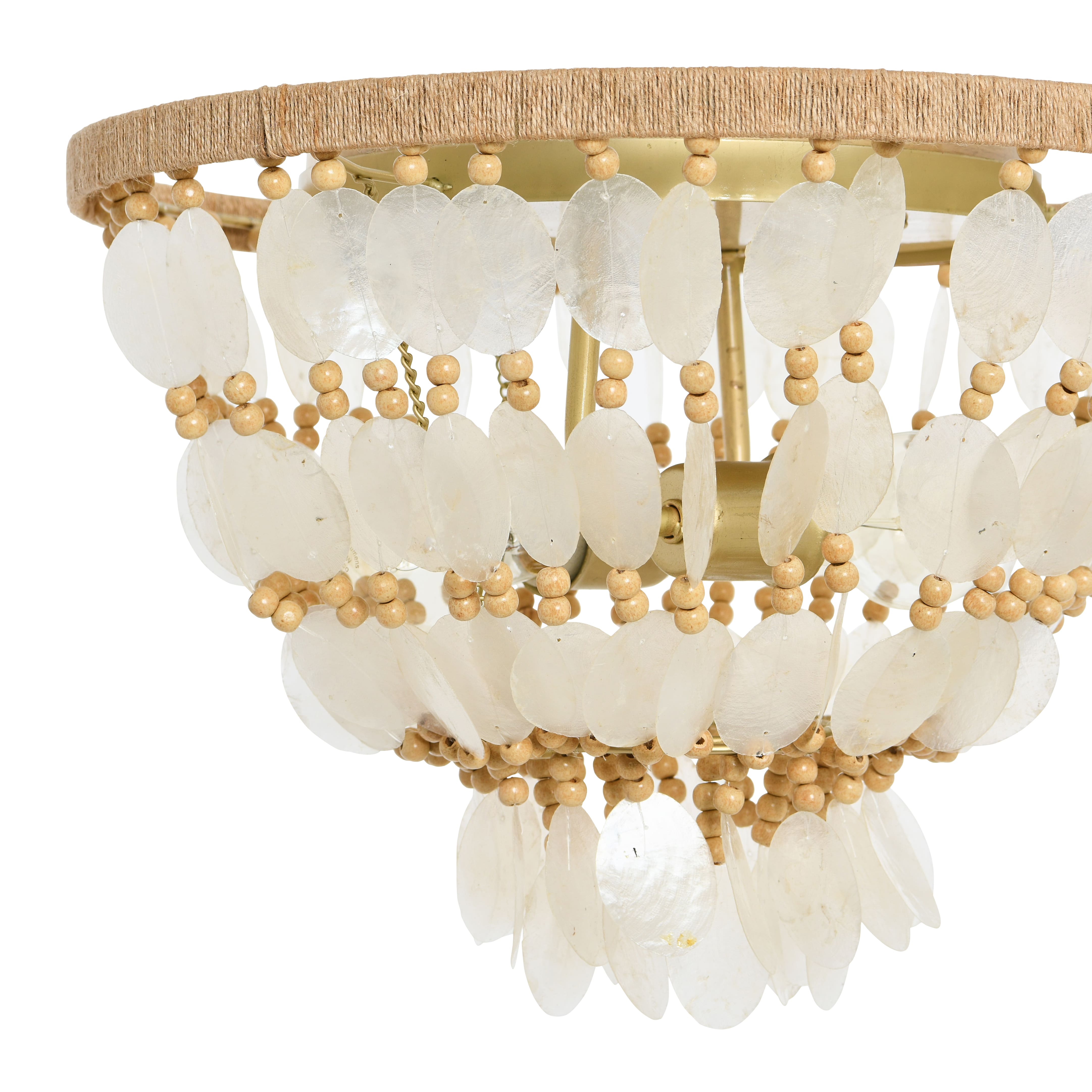 Hello Honey® 15" Round Capiz and Wood Bead Flush Mount Ceiling Light