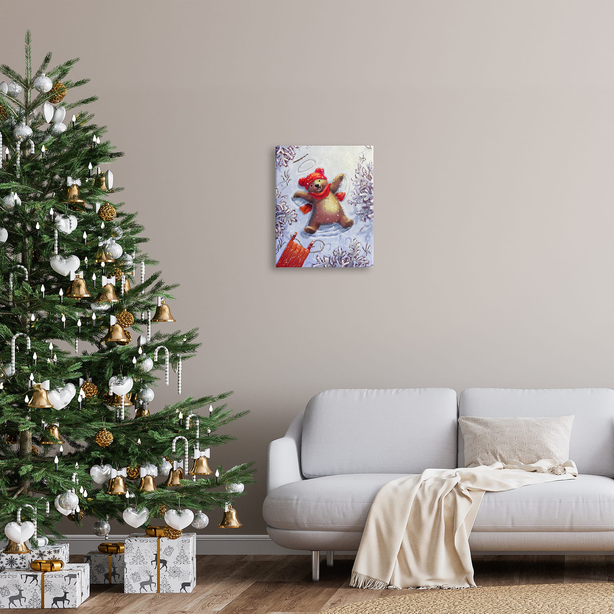 Stupell Industries Bear Cub Snow Angel Sled Canvas Wall Art