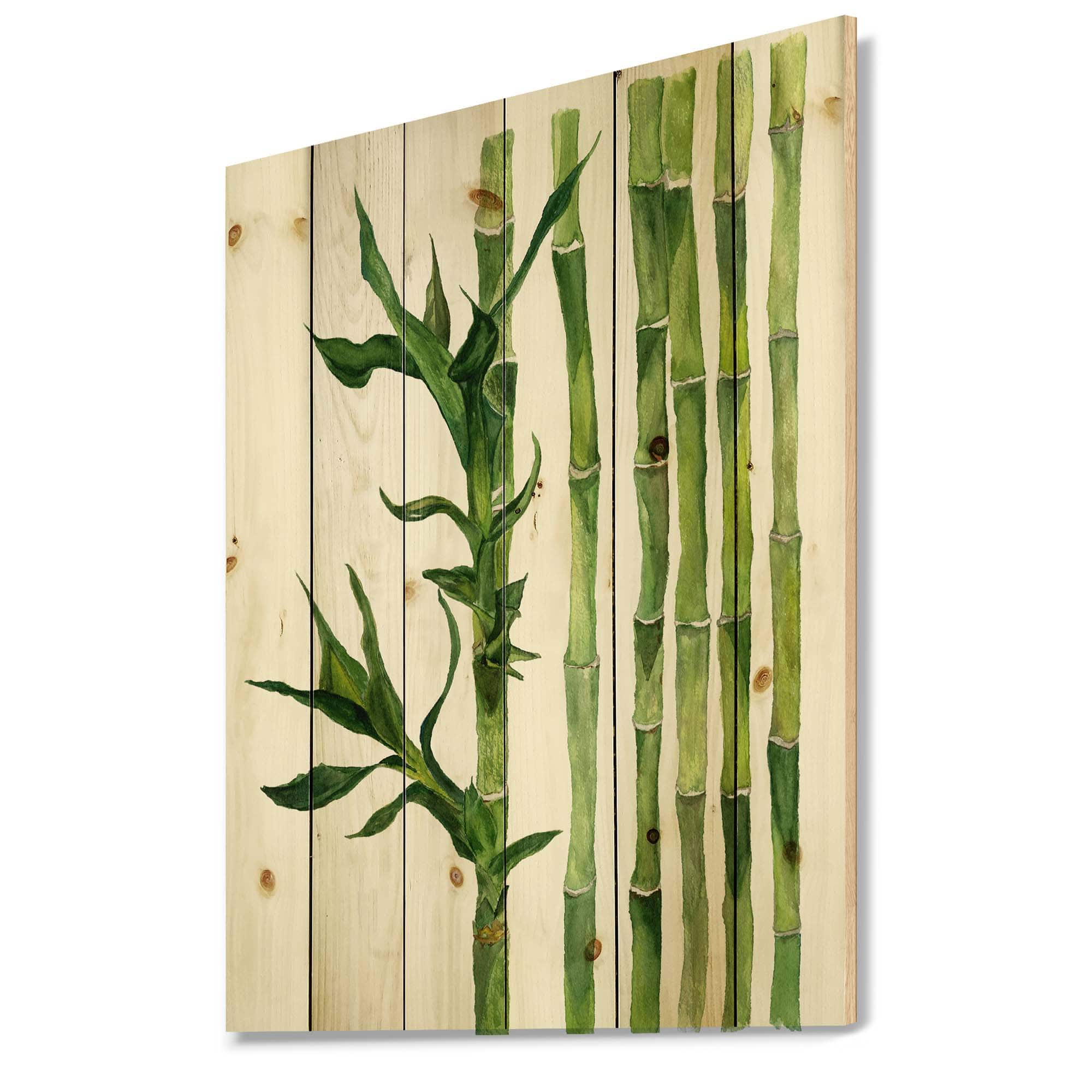 Designart - Bamboo Branches In The Forest III - Tropical Print on Natural Pine Wood