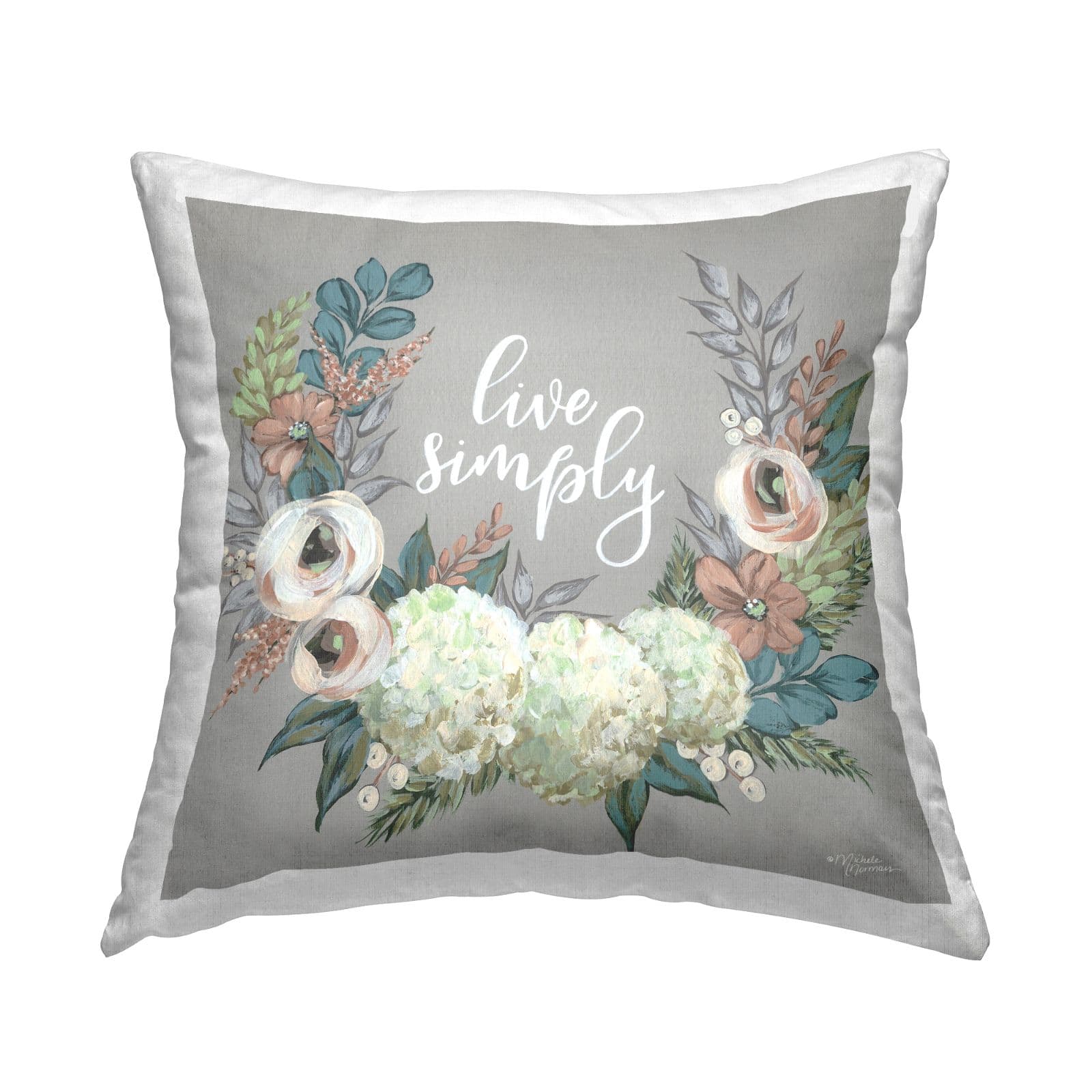Stupell Industries Live Simply Blooming Floral Wreath Sentiment Throw Pillow, 18" x 18"