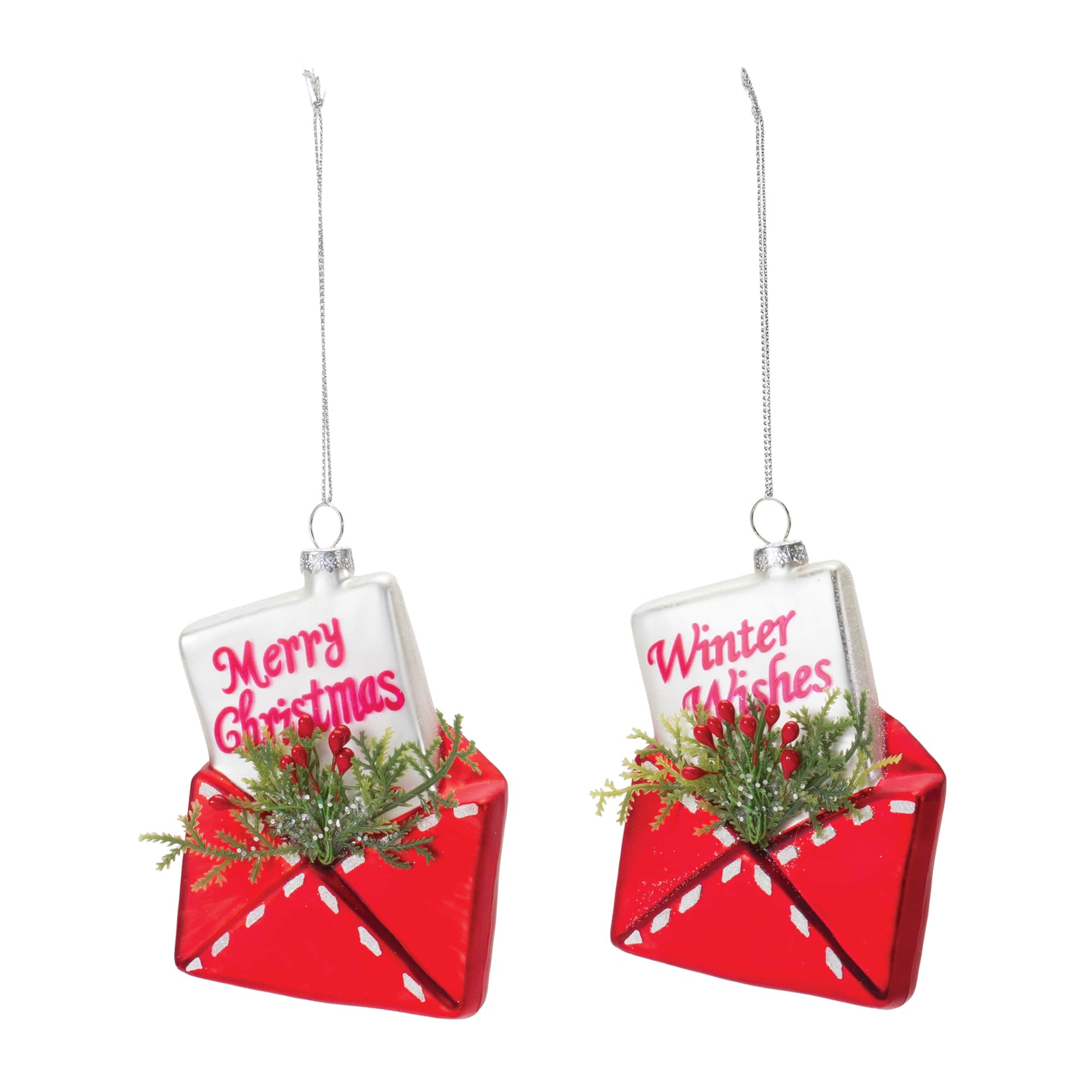 12ct. 5" Glittered Glass Santa Letter Ornament Set