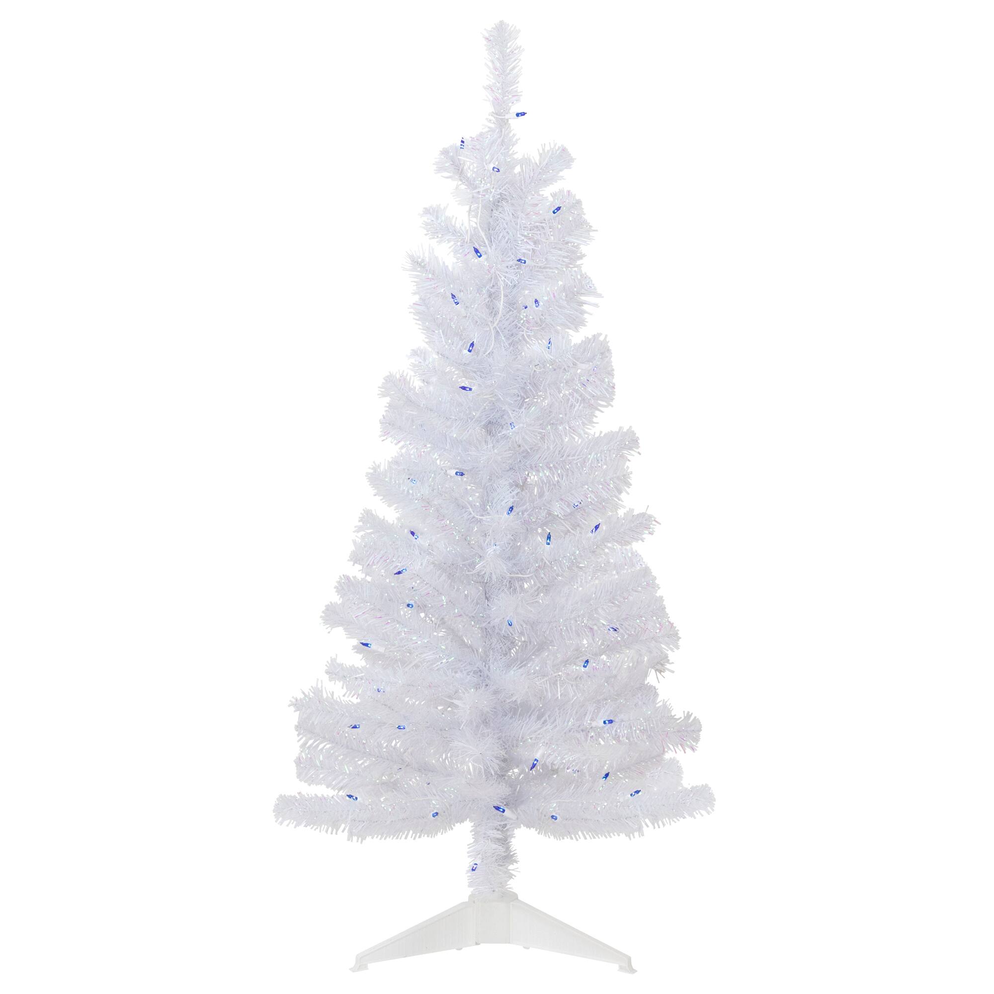 Northlight 4ft. Pre-Lit White Medium Rockport Pine Artificial Christmas Tree, Blue Lights