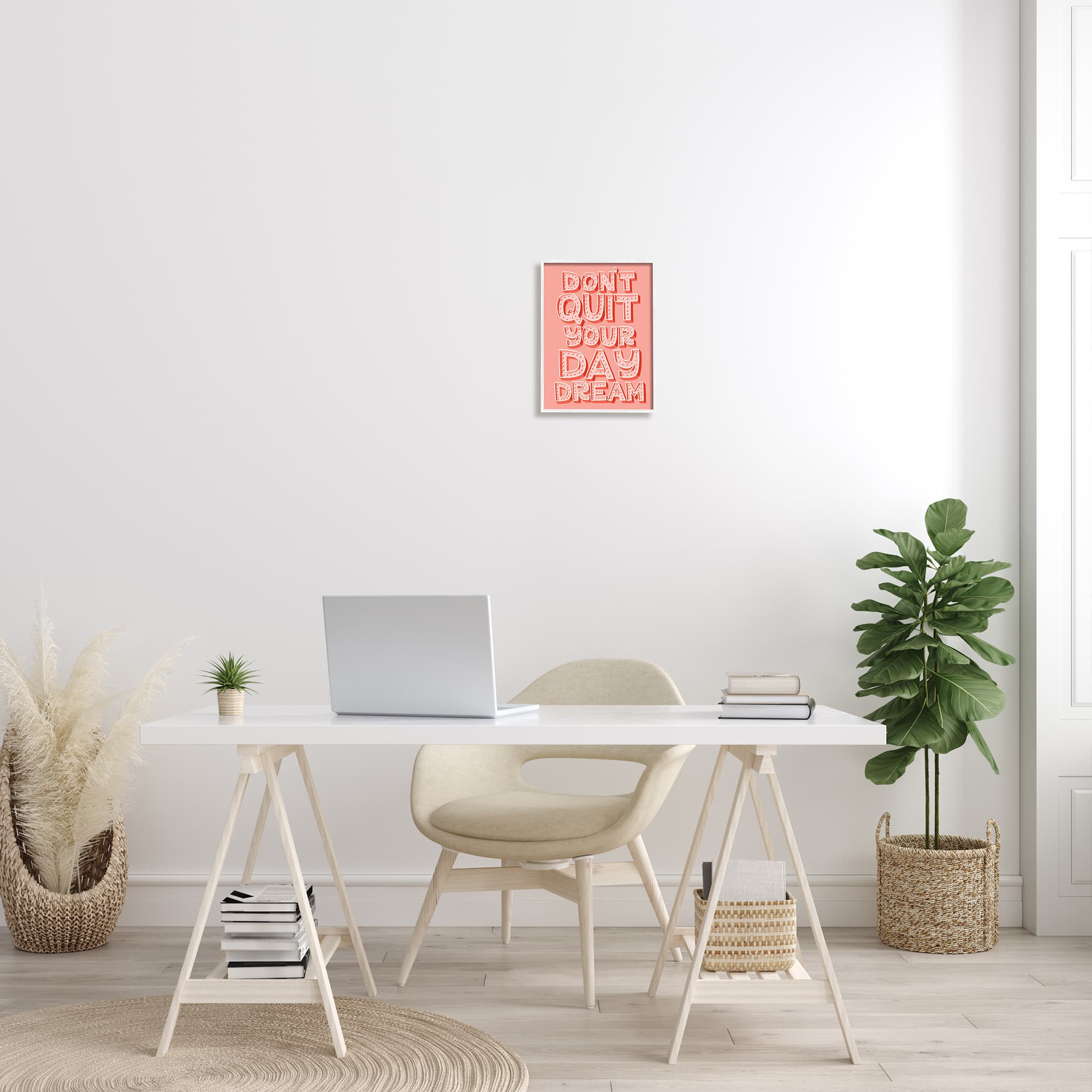 Stupell Industries Don't Quit Your Day Dream Bold Pink Typography in White Frame Wall Art