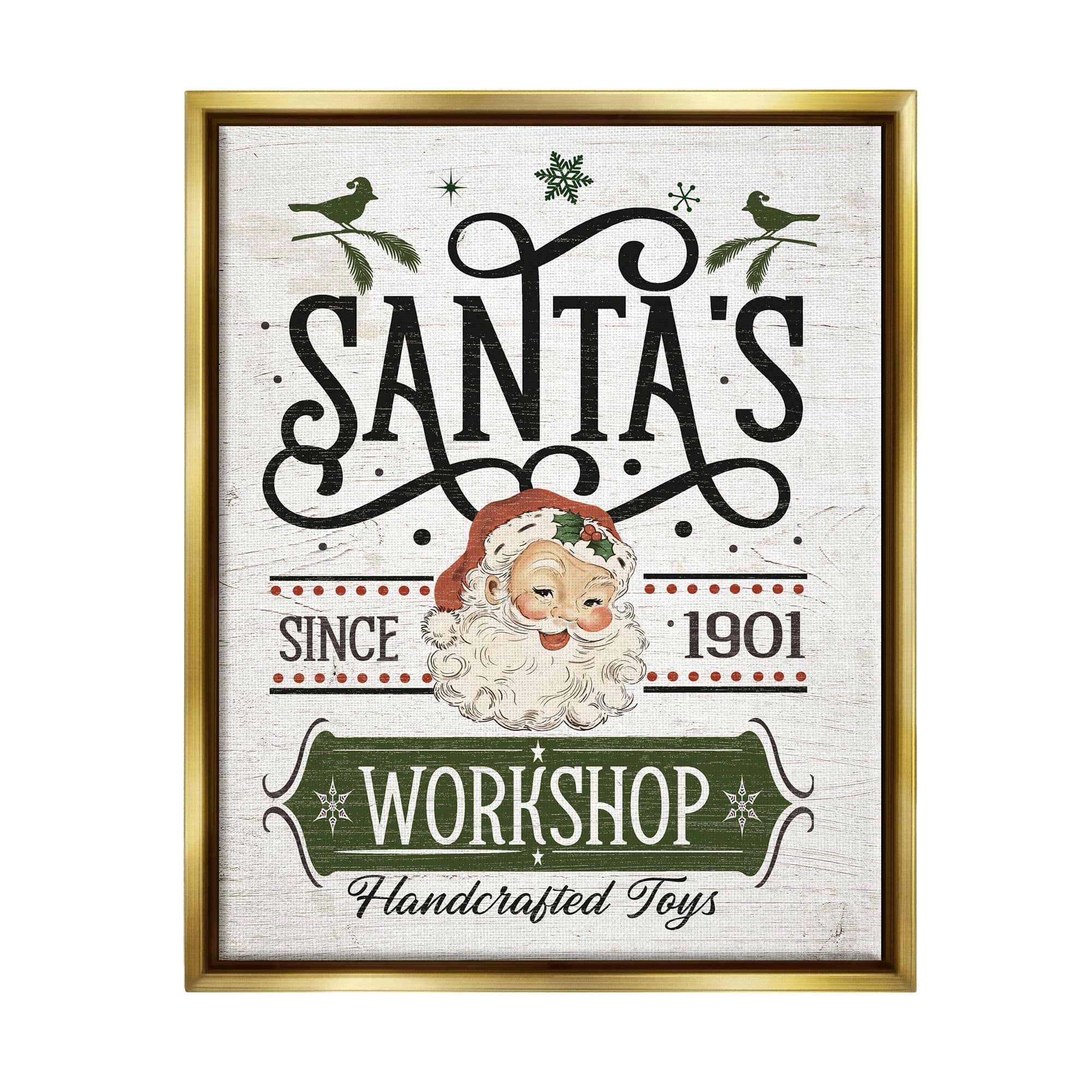 Stupell Industries Santa's Workshop Toys Vintage Signage Framed Floater Canvas Wall Art