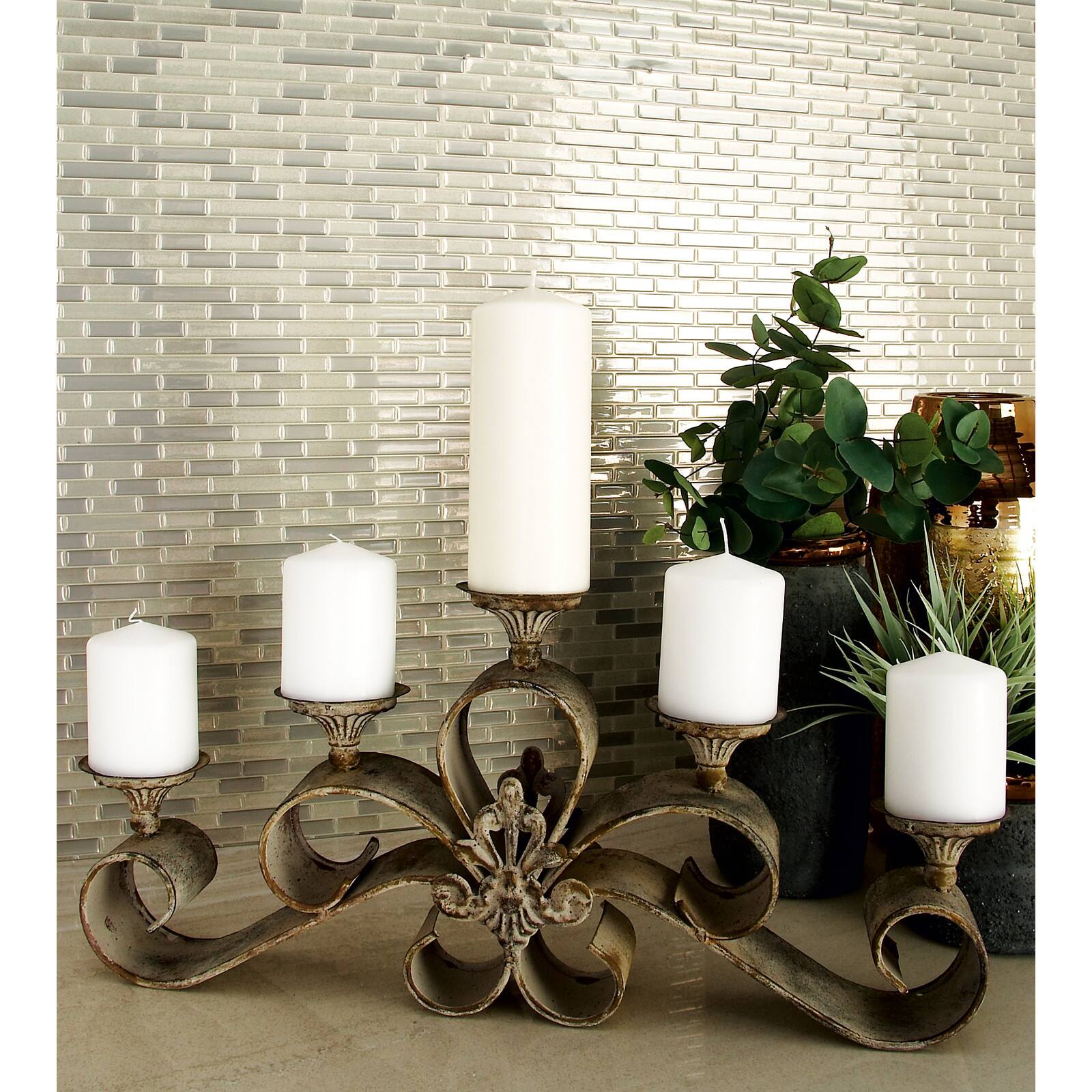 23'' Gray Iron Rustic Candle Holder