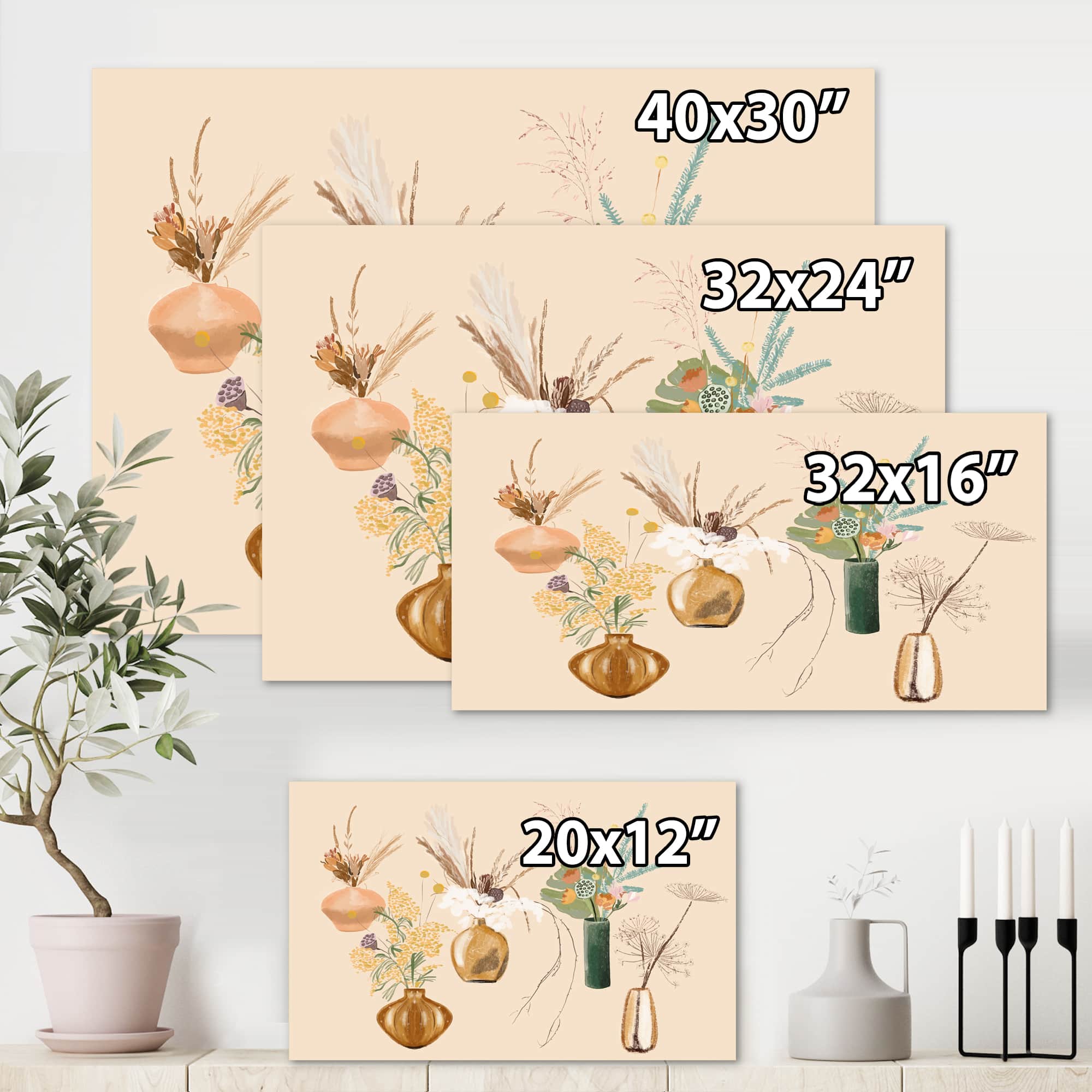 Designart - Bouquets Of Wildflowers In Gold Vases III