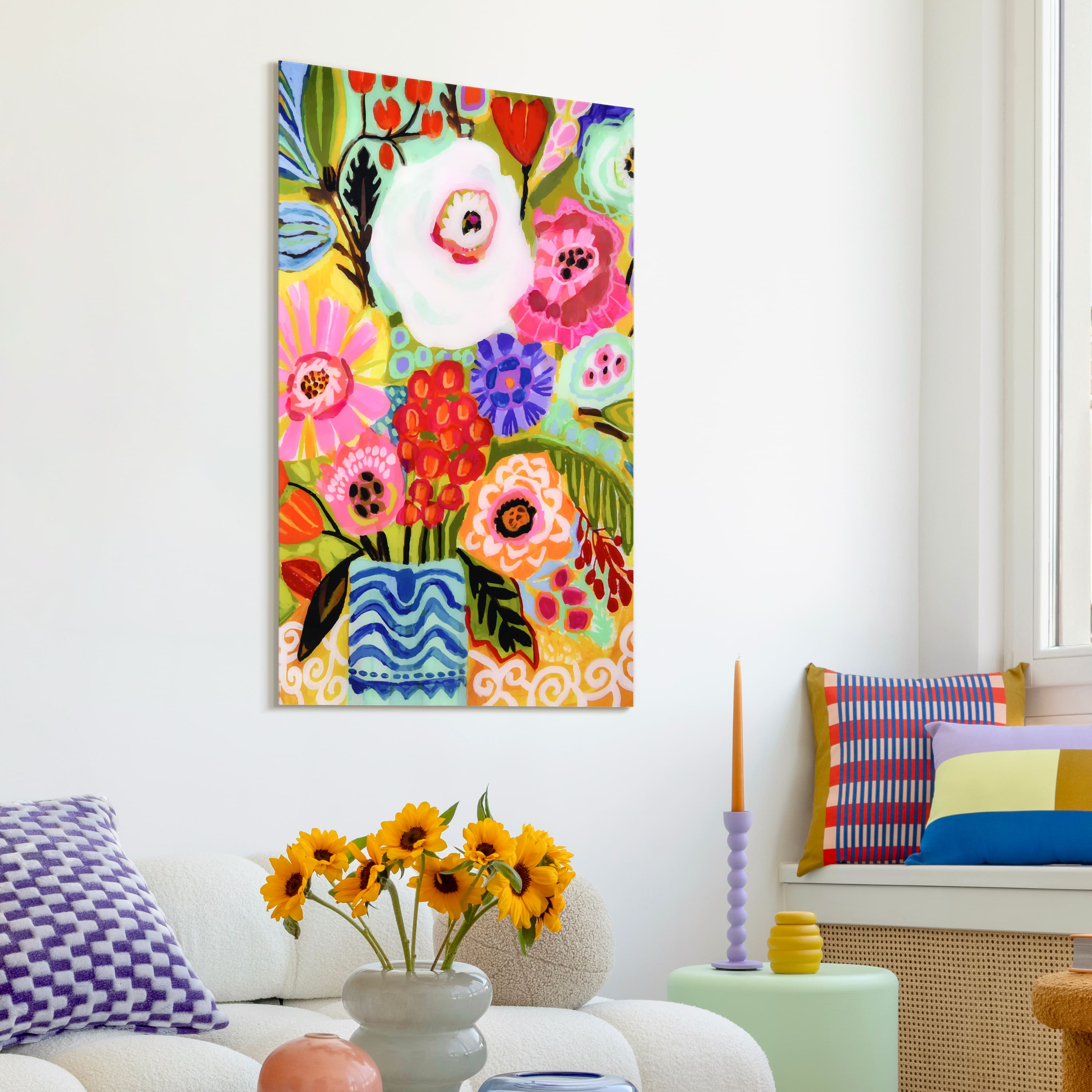 Empire Art Direct 32" x 48" Fresh Flowers in Vase II Frameless Free Floating Tempered Glass Wall Art