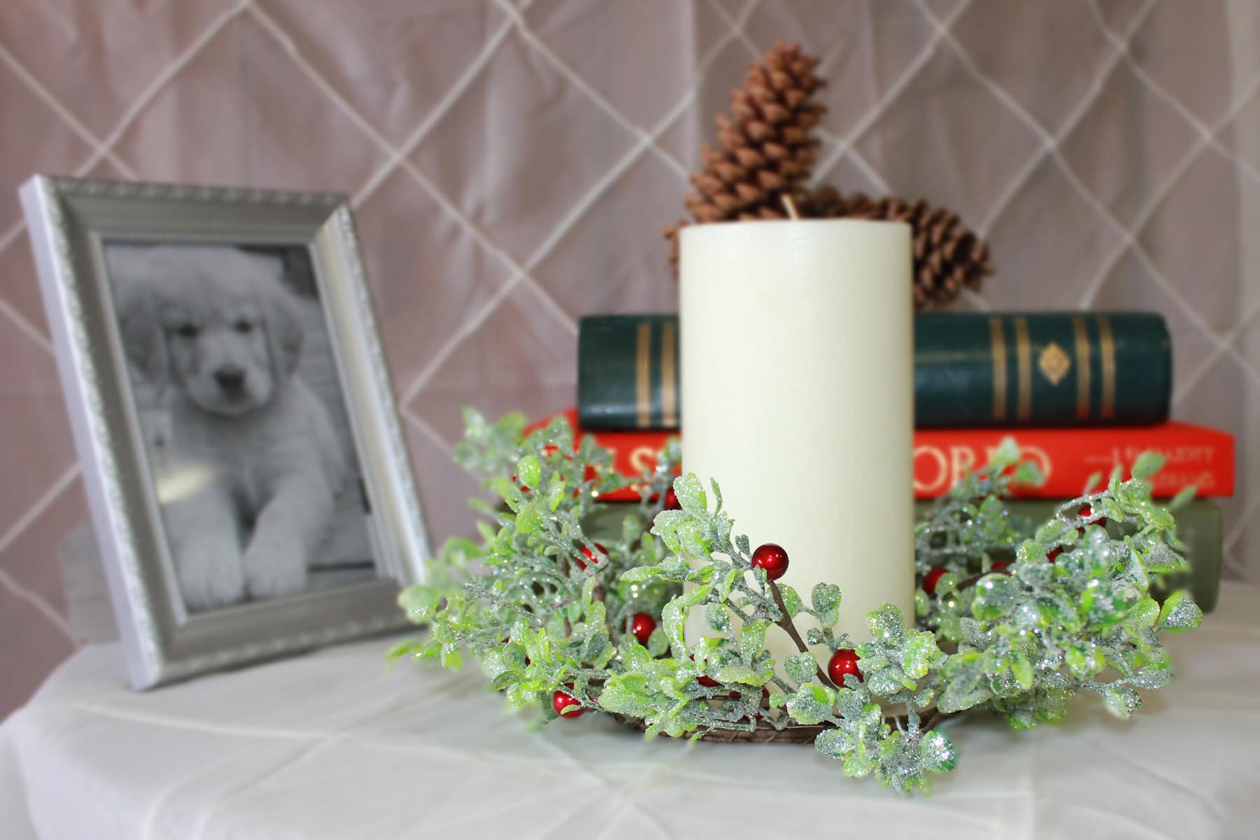 4.25" Christmas Green Leaves & Red Berries Candle Rings, 2ct.