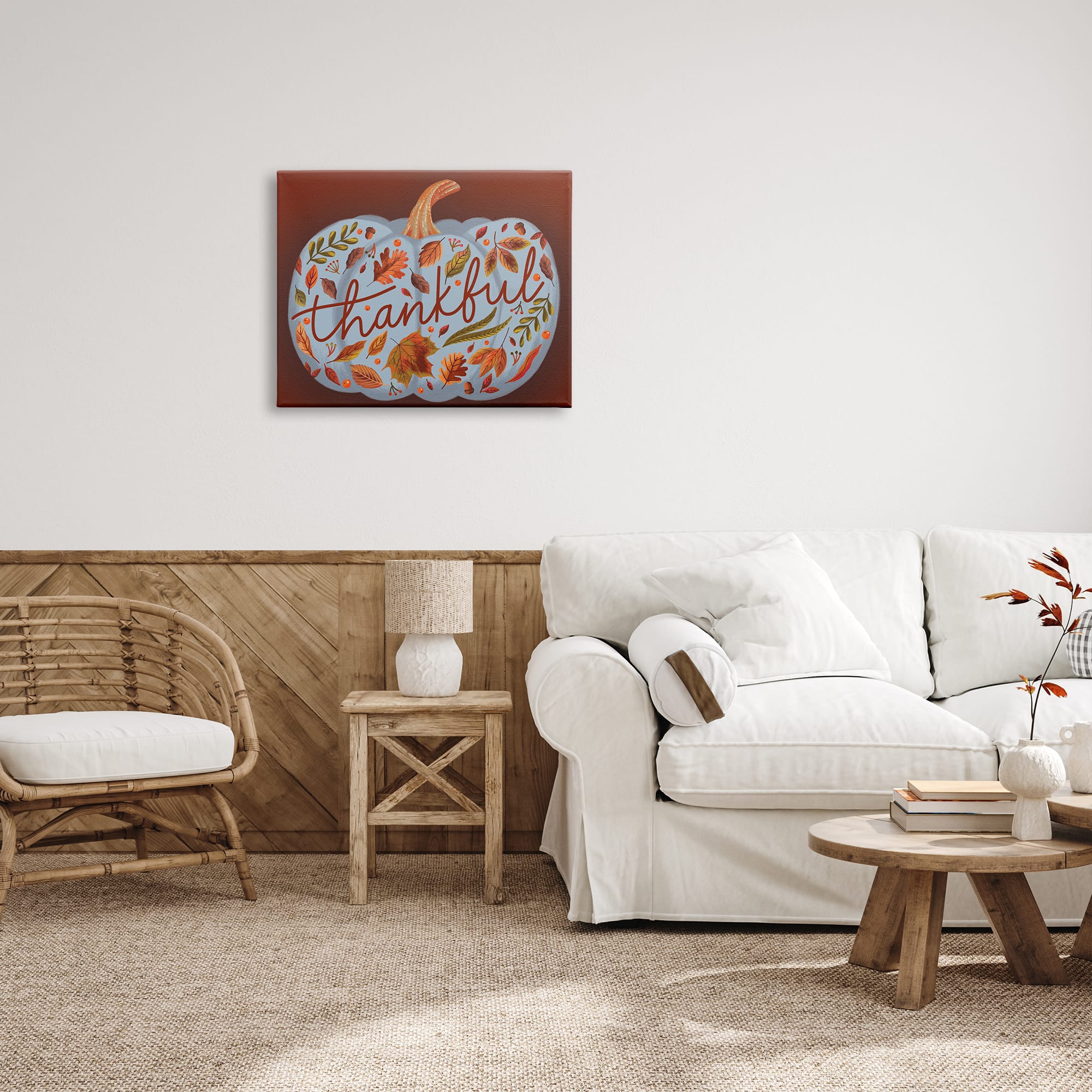 Stupell Industries Thankful Leaves & Pumpkin Canvas Wall Art