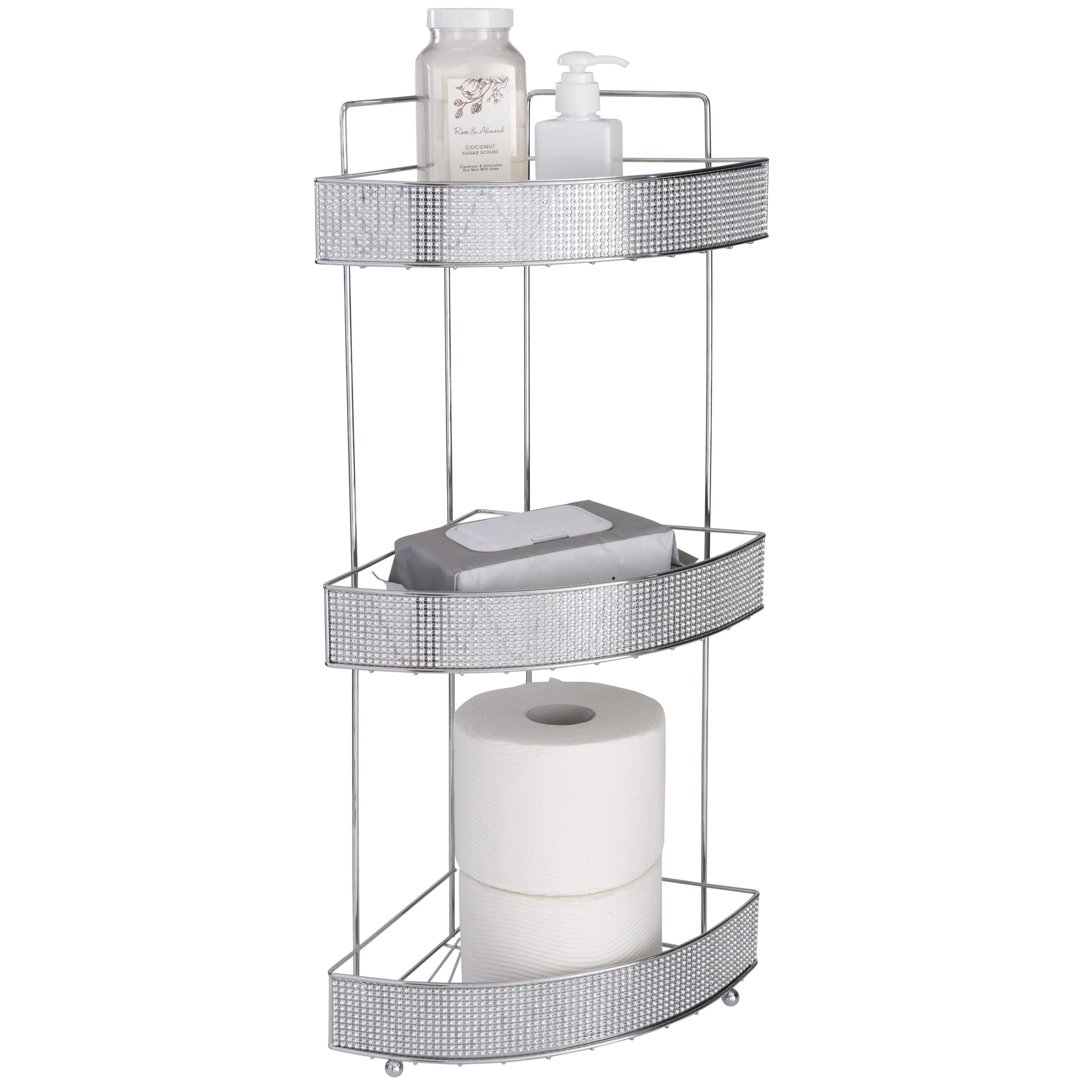 Bath Bliss Pave Diamond Design 3-Tier Corner Bath Shelf