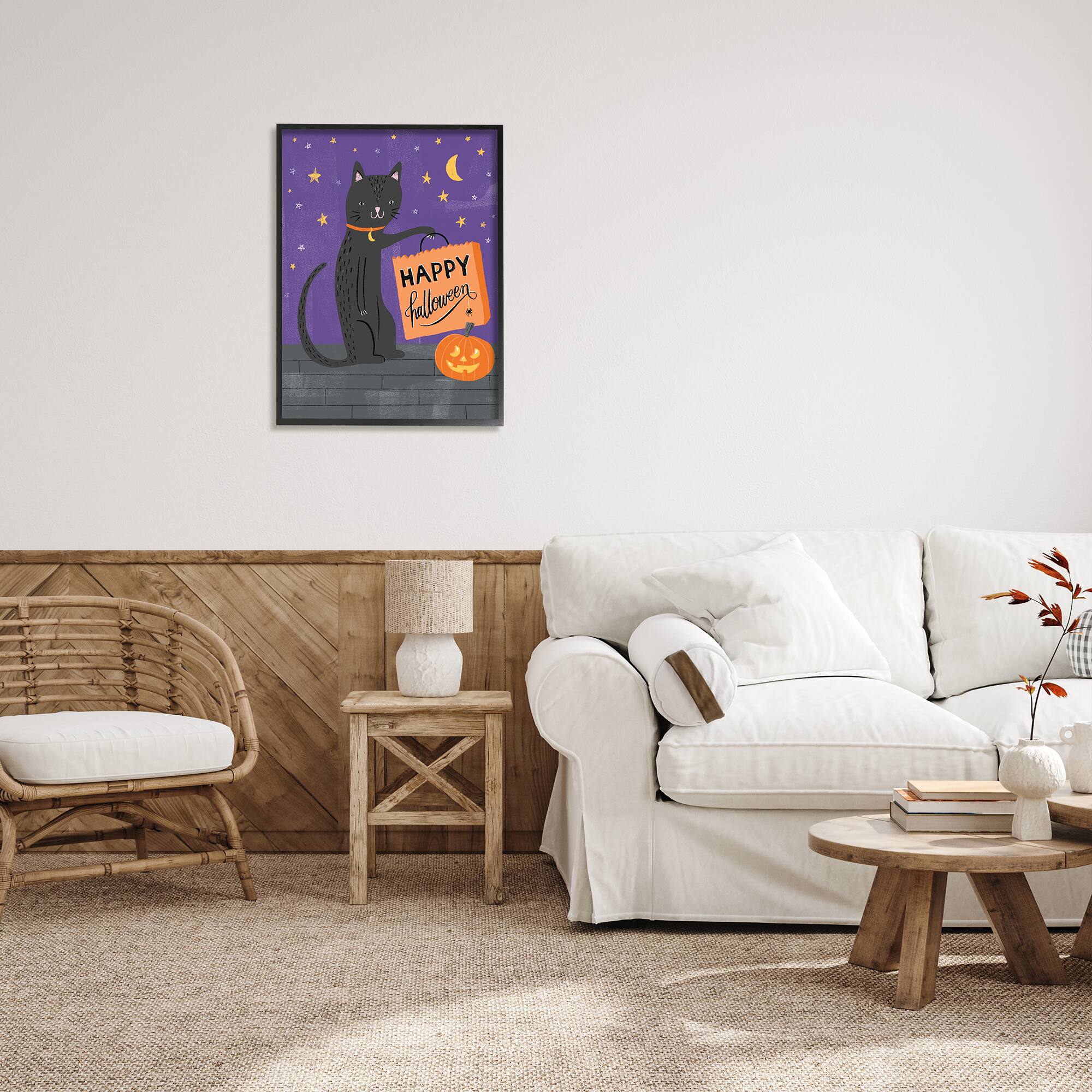 Stupell Industries Happy Halloween Black Cat Framed Giclee Art