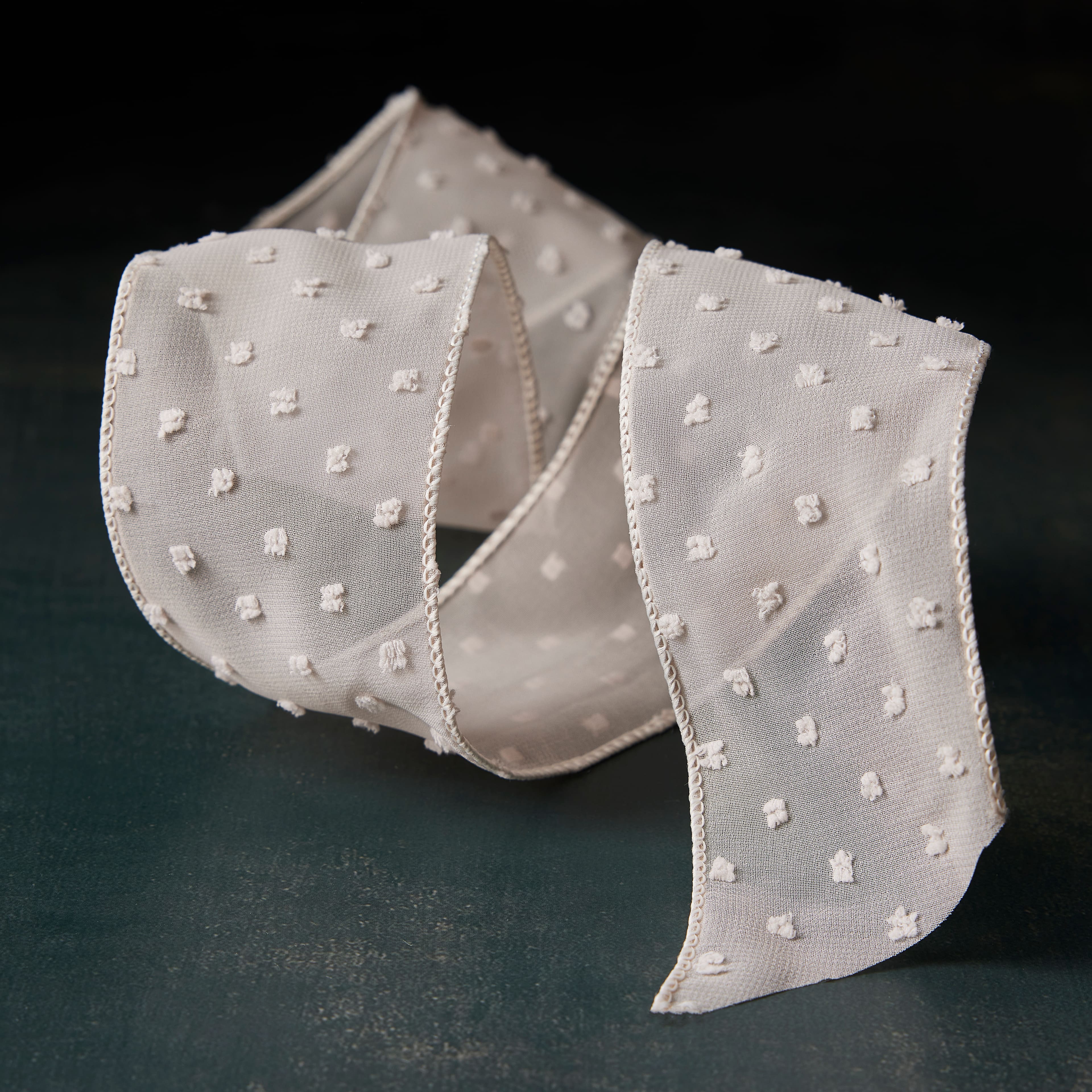 2.5" x 3yd. Crinkle Chiffon Wired Pom Pom Dot Ribbon by Celebrate It® Classic