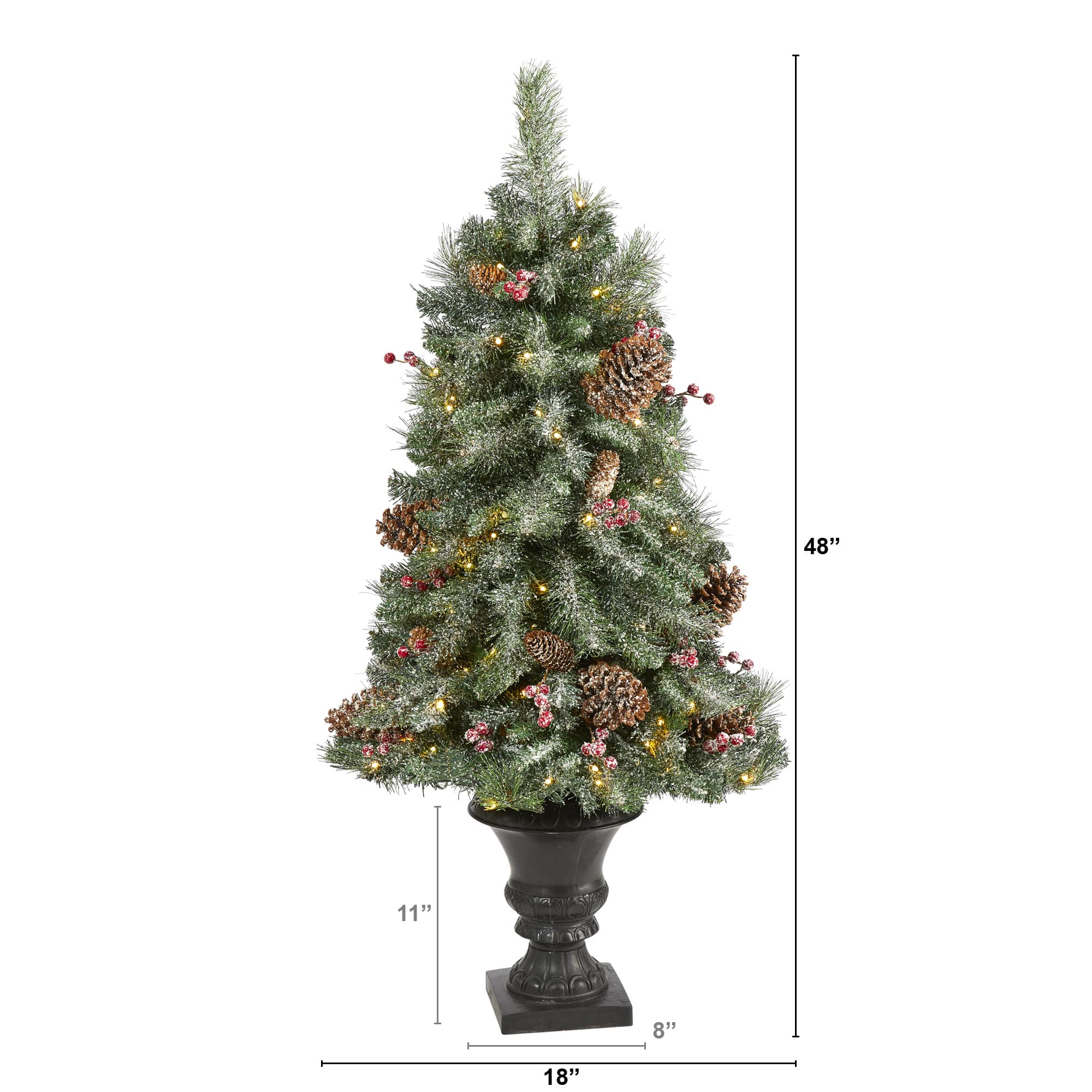 4ft. Pre-Lit Frosted Pine Artificial Christmas Tree with Pinecones & Berries, Clear LED Lights