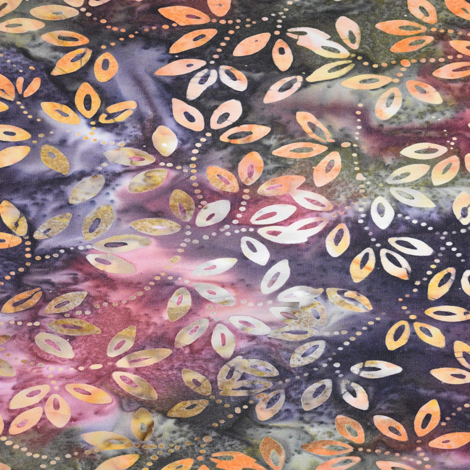 10 yd. Full Bolt: Feldman Premium Indonesian Batik Plum & Olive Leaves Cotton Fabric