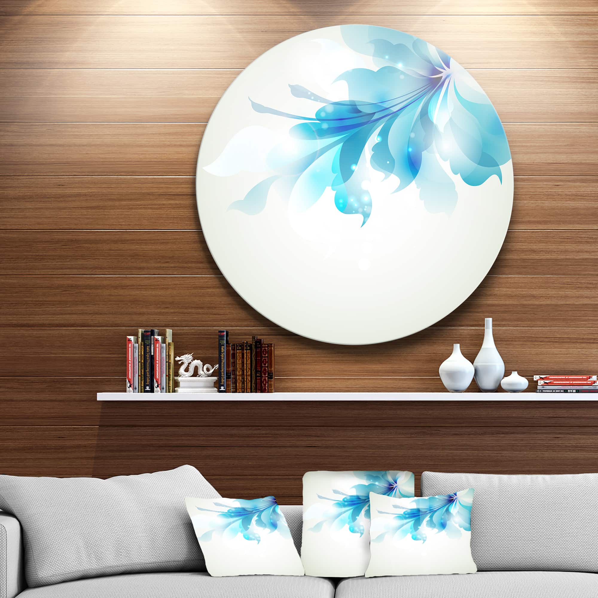 Designart - Tender Blue Abstract Flowers' Floral Metal Circle Wall Art