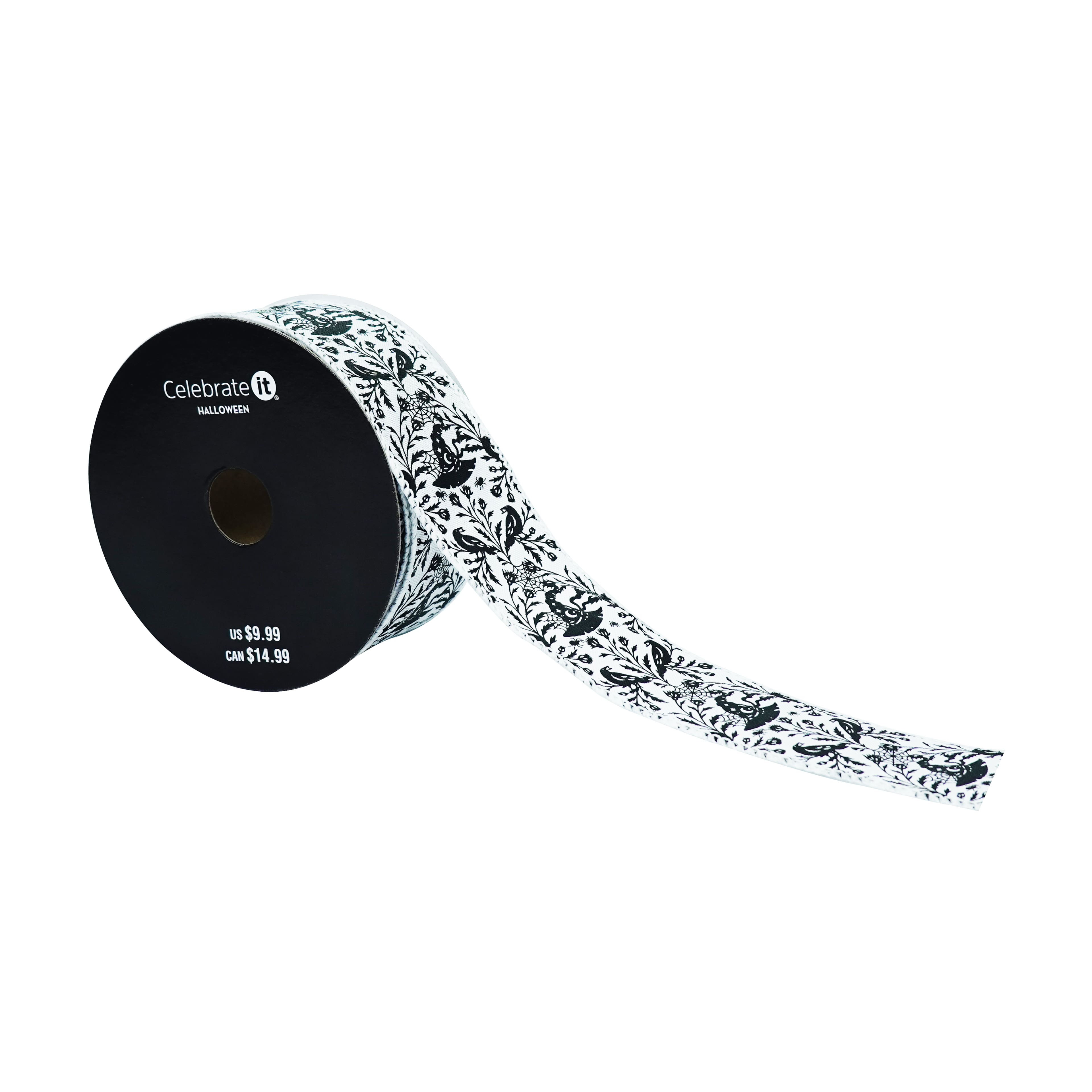 1.5" x 10yd. Black & White Witch Hat Wired Faux Linen Ribbon by Celebrate It®
