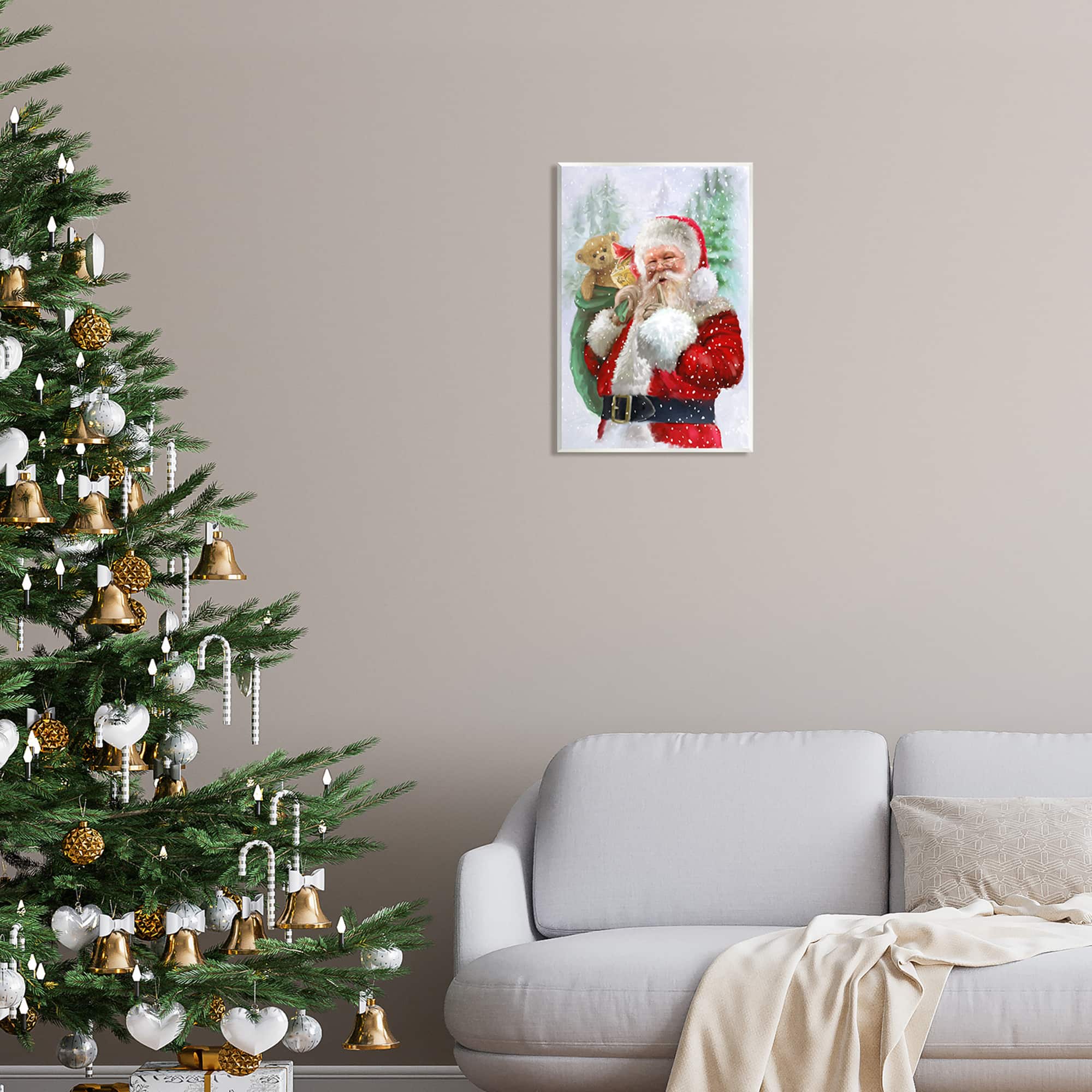 Stupell Industries Jolly Shh Santa Claus Gift Sack Wall Plaque Art