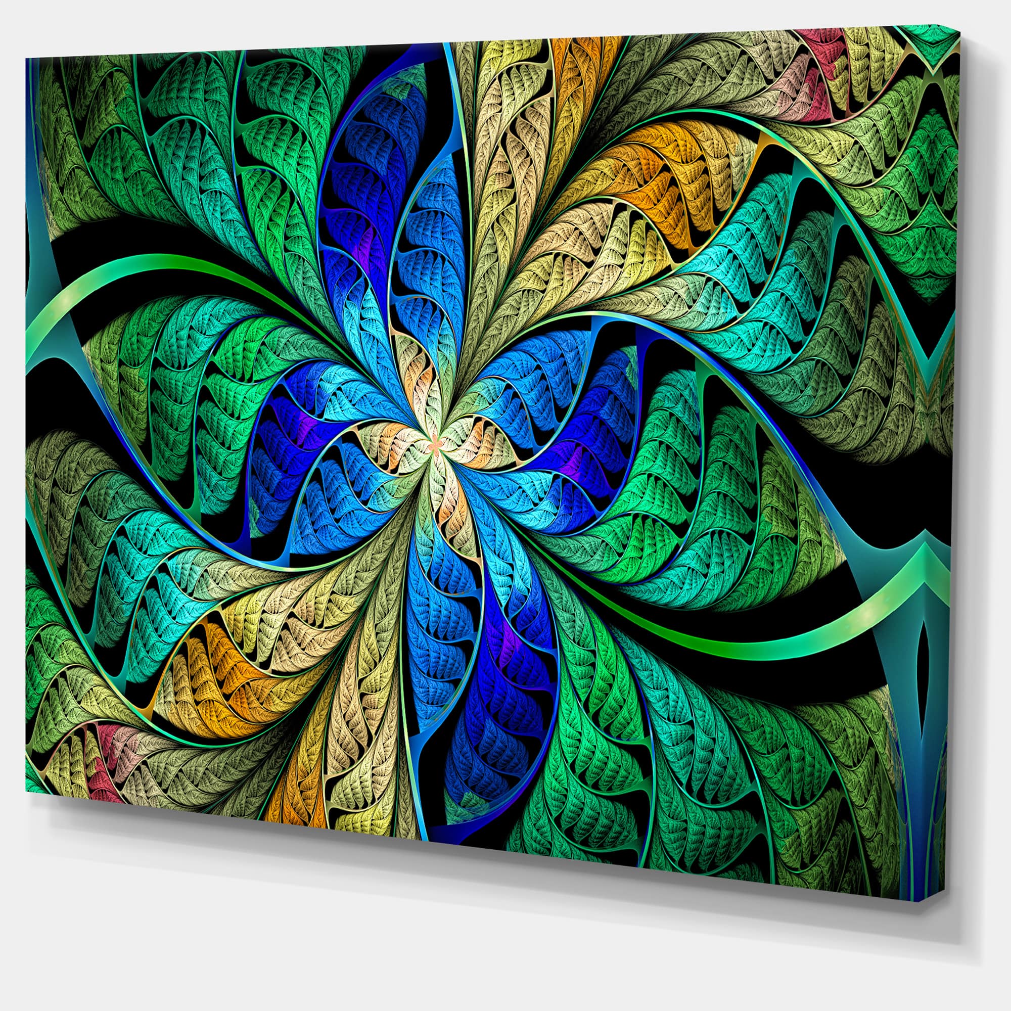 Designart - Blue Green Fractal Flower Petals