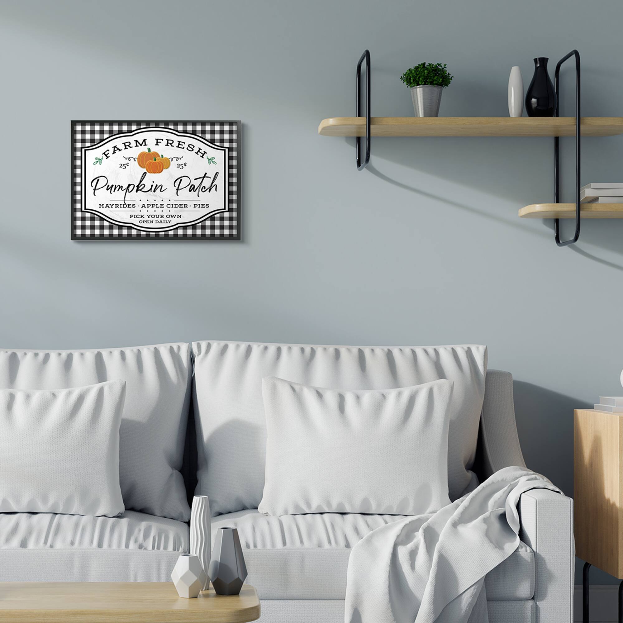 Stupell Industries Farm Fresh Pumpkin Patch Sign Black Checkered Plaid Framed Wall Art