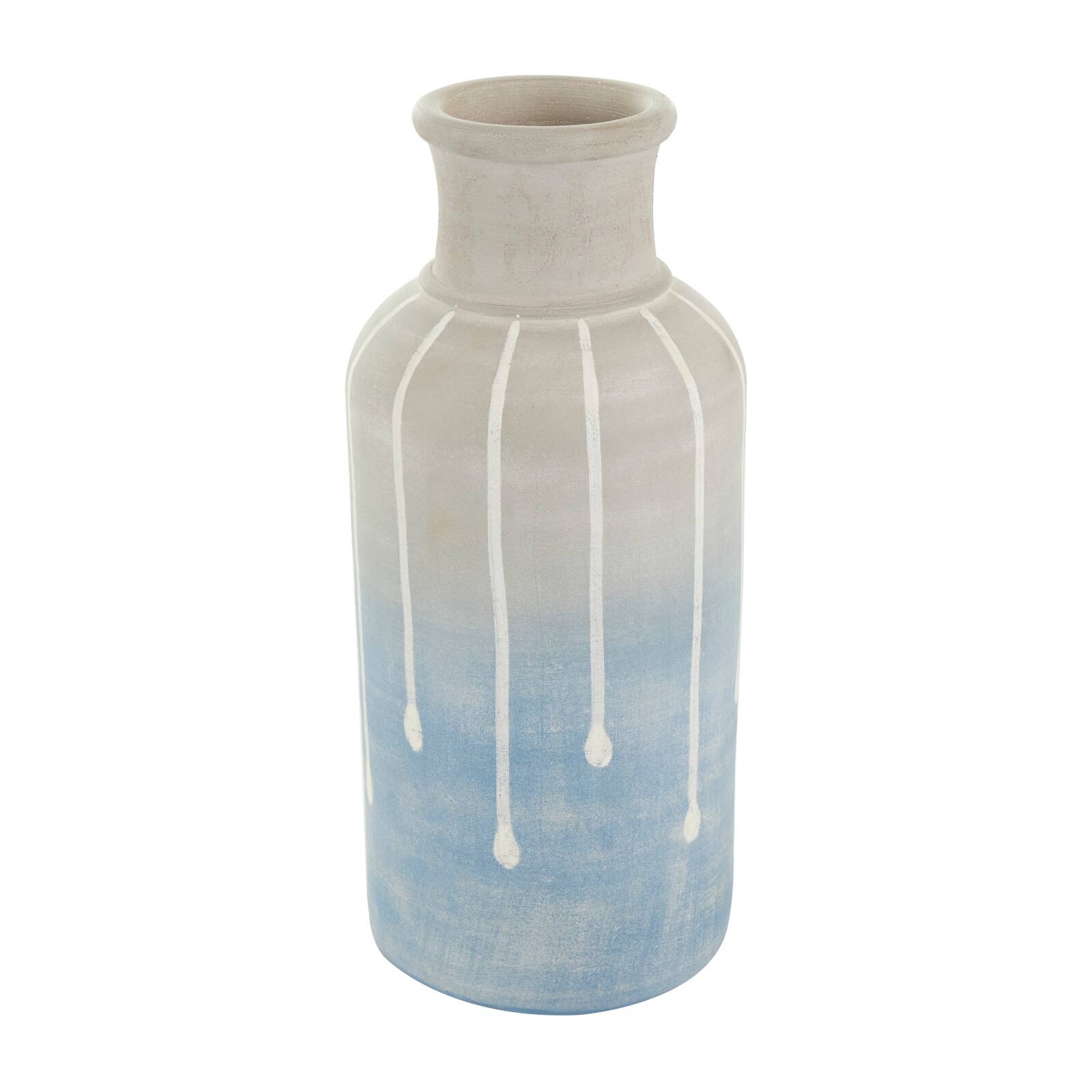 15" Blue & Gray Ceramic Abstract Ombre Drip Vase