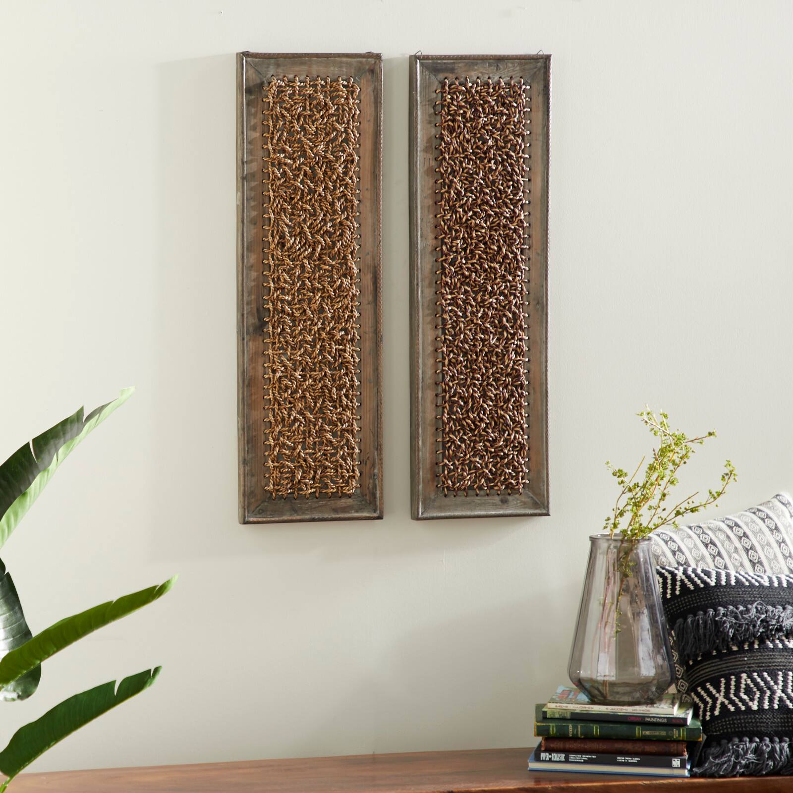 Brown Seagrass & Wood Abstract Wall Décor Set