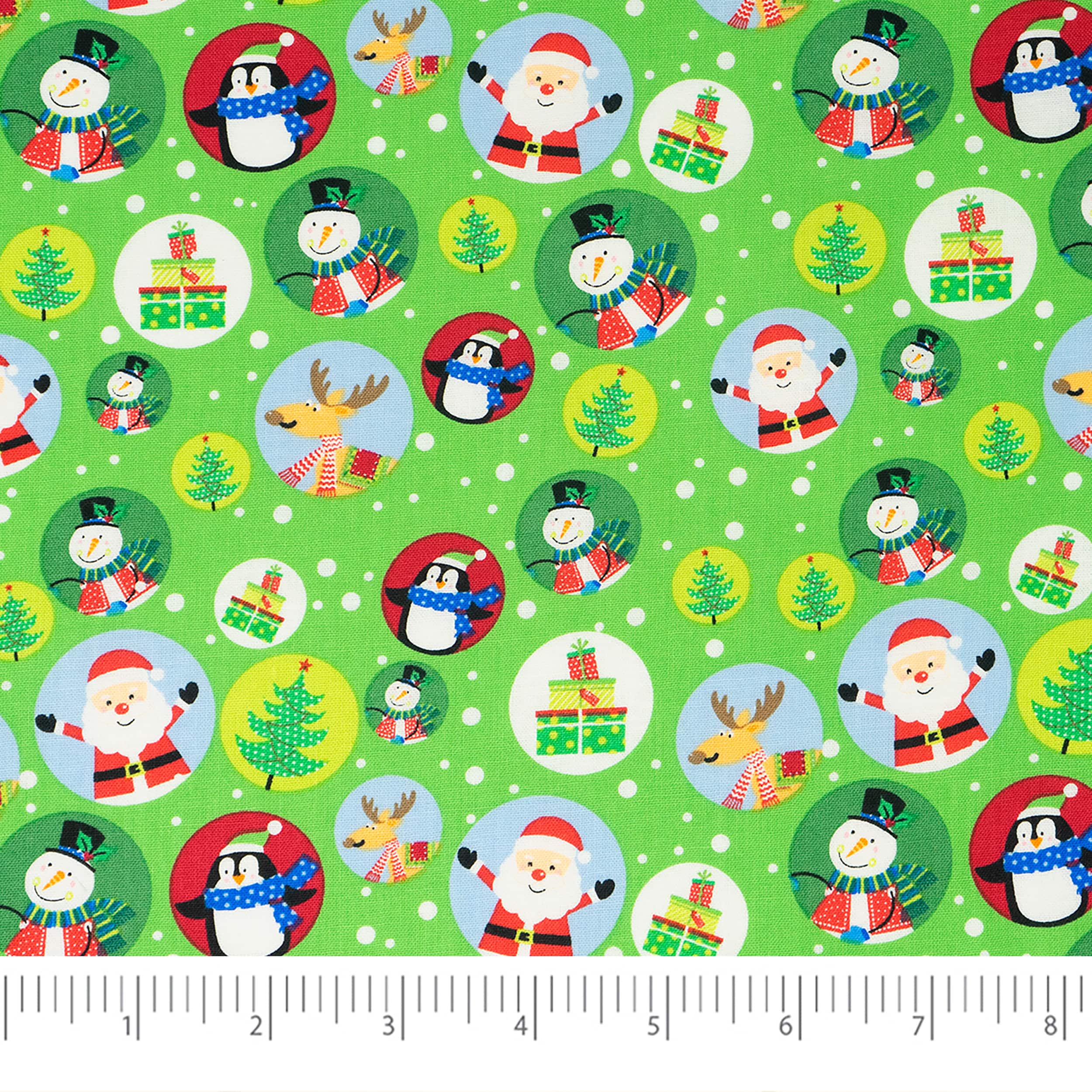 SINGER Christmas Snowglobes on Green Cotton Fabric