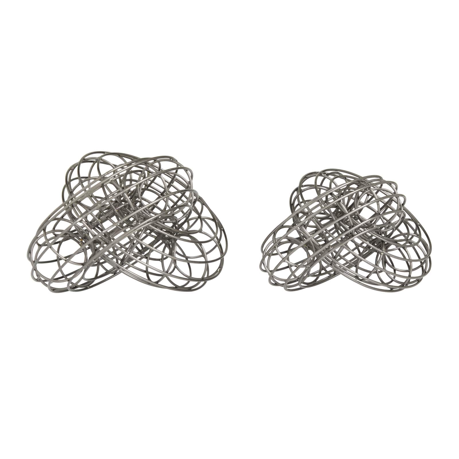 Set of 2 Grey Metal Contemporary Sculptures, 7" x 8" x 9"