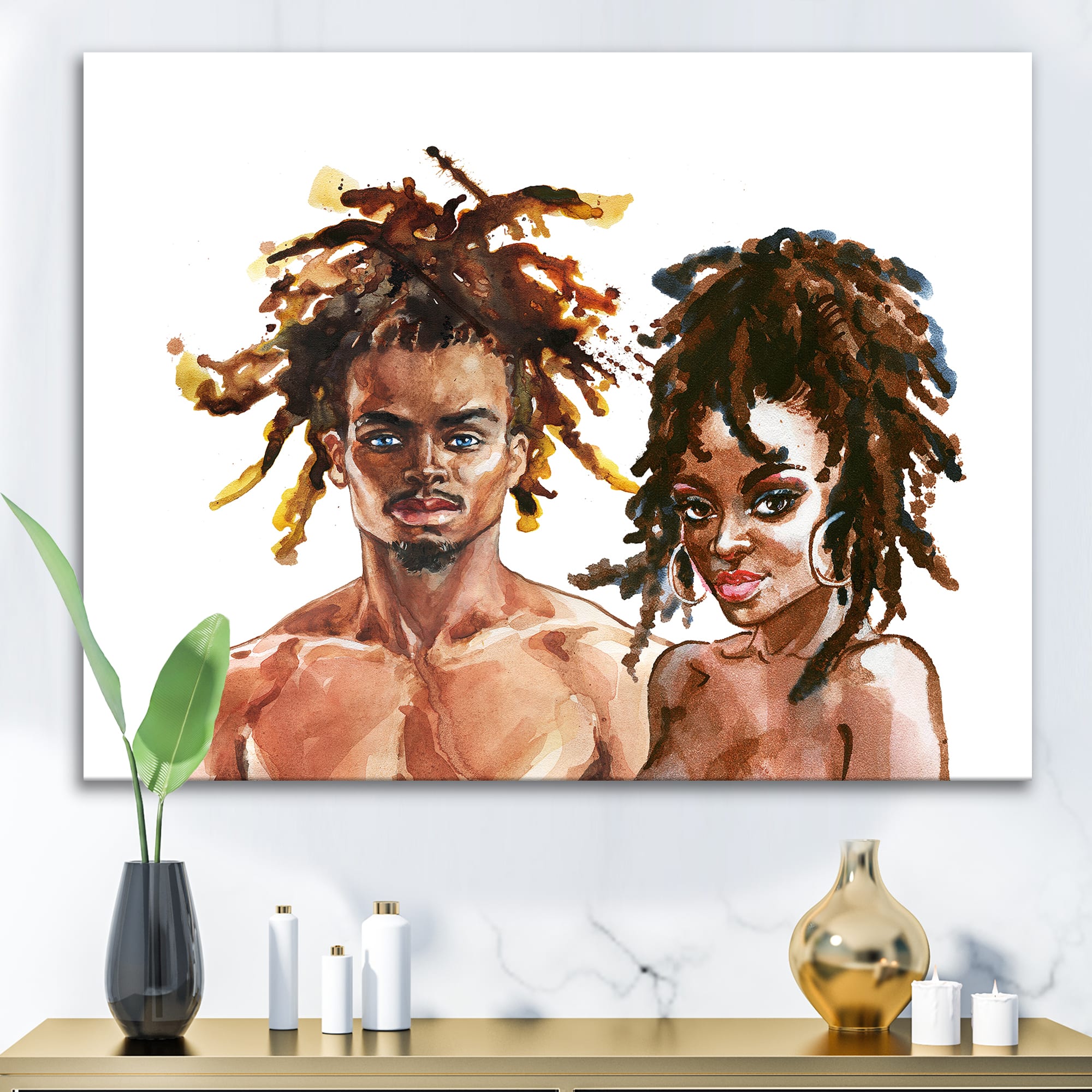 Designart - Portrait of African American Couple - Modern Canvas Wall Art Print