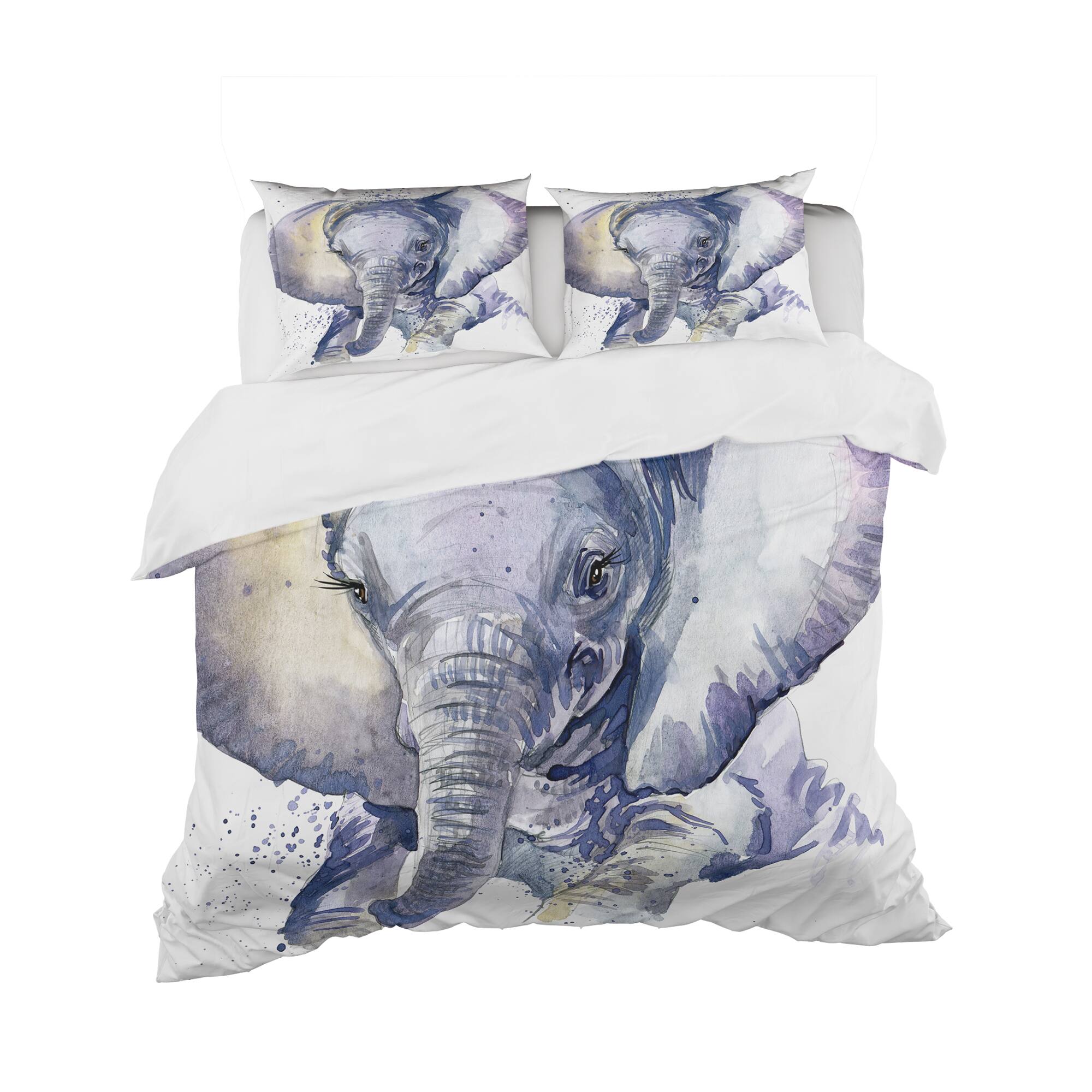 Designart 'Baby Elephant Blue Watercolor' Tropical Bedding Set - Duvet Cover & Shams