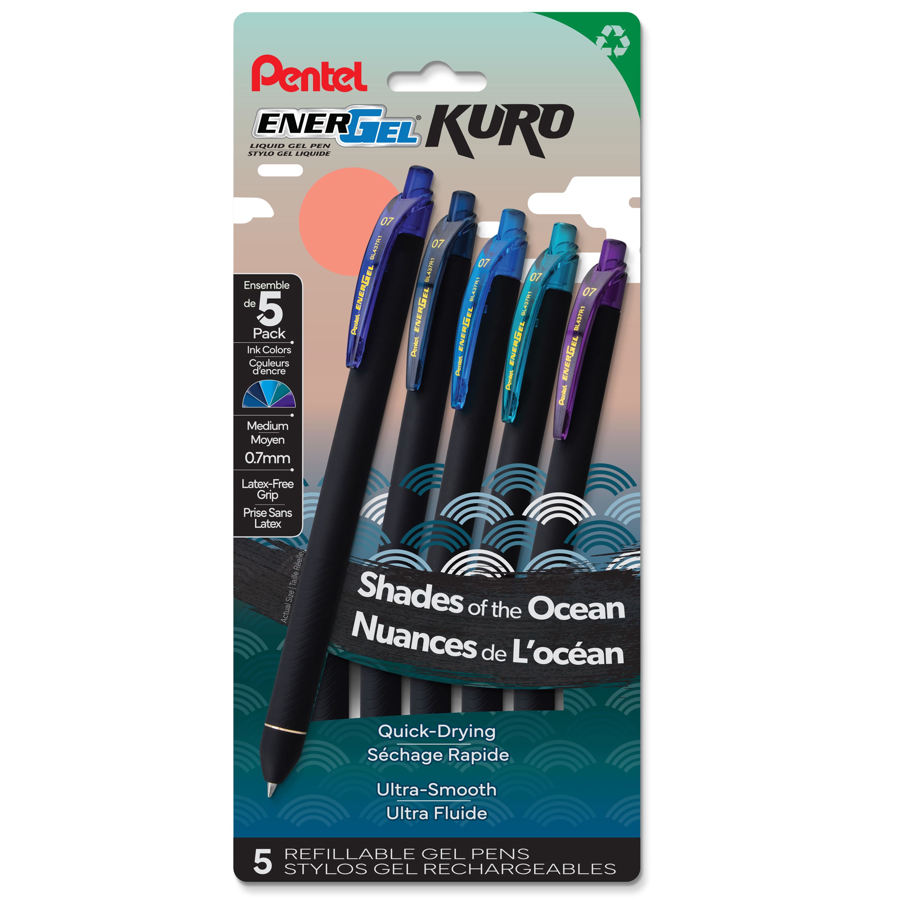 Pentel EnerGel® Kuro Shades of the Ocean 0.7mm Liquid Gel Pen Set