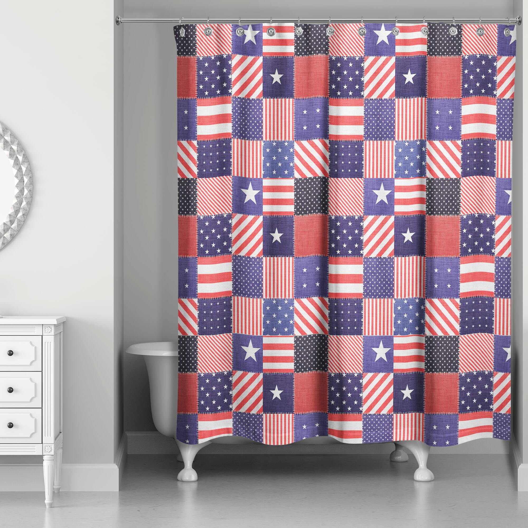 Stars and Stripes Quilt-Pattern Shower Curtain