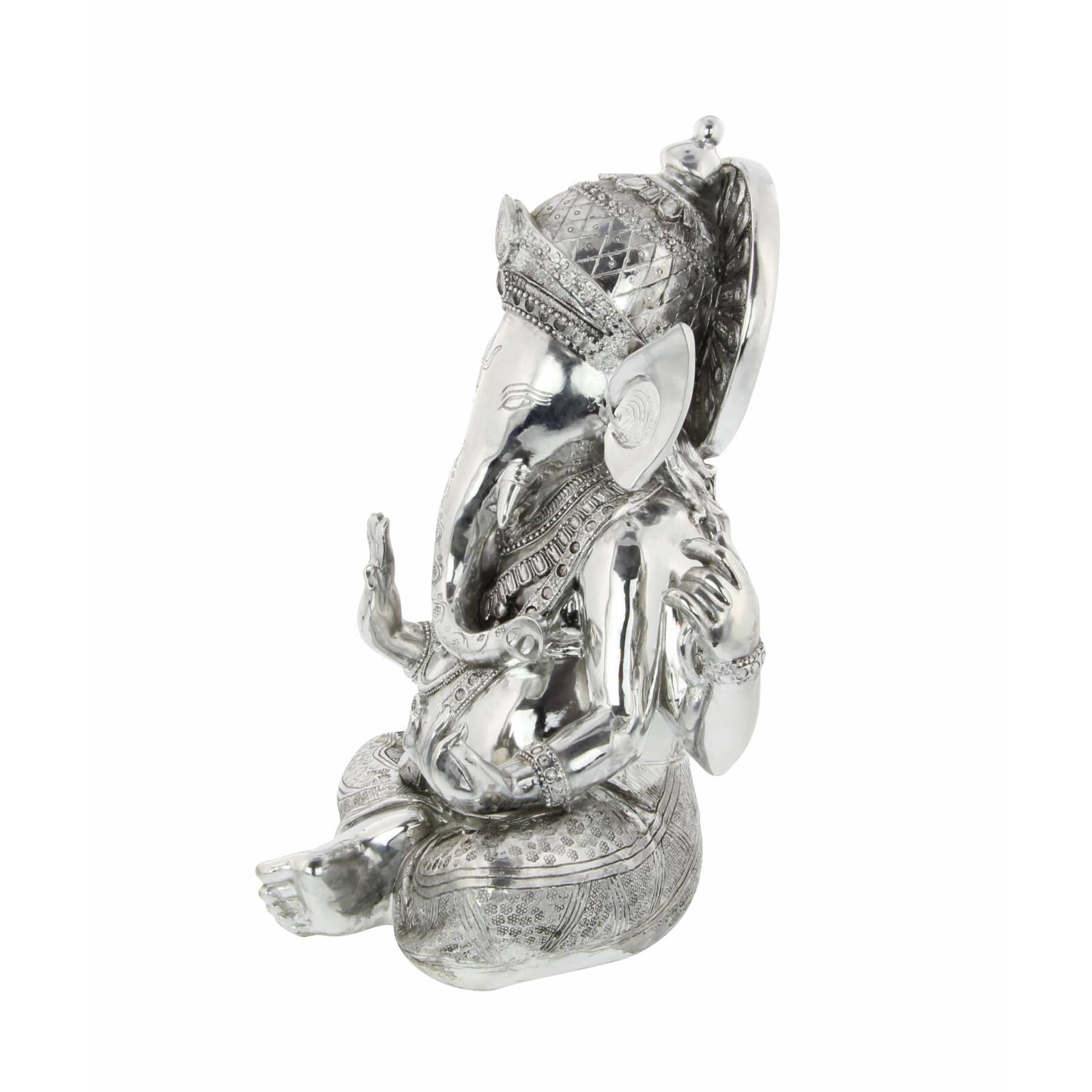 Silver Bohemian Polystone Sculpture, Ganesh 16" x 12" x 8"