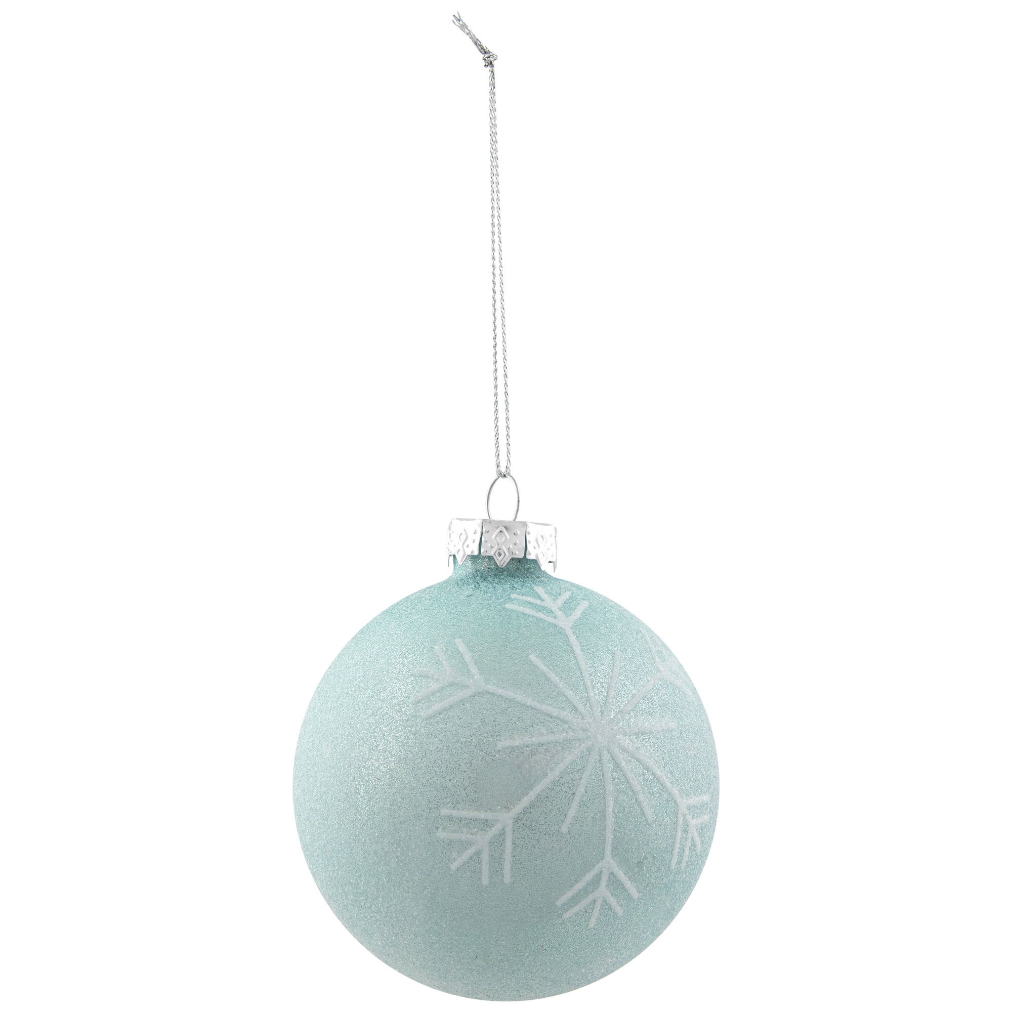 4ct. 3.25" Blue & Silver Snowflake Glass Christmas Ball Ornaments