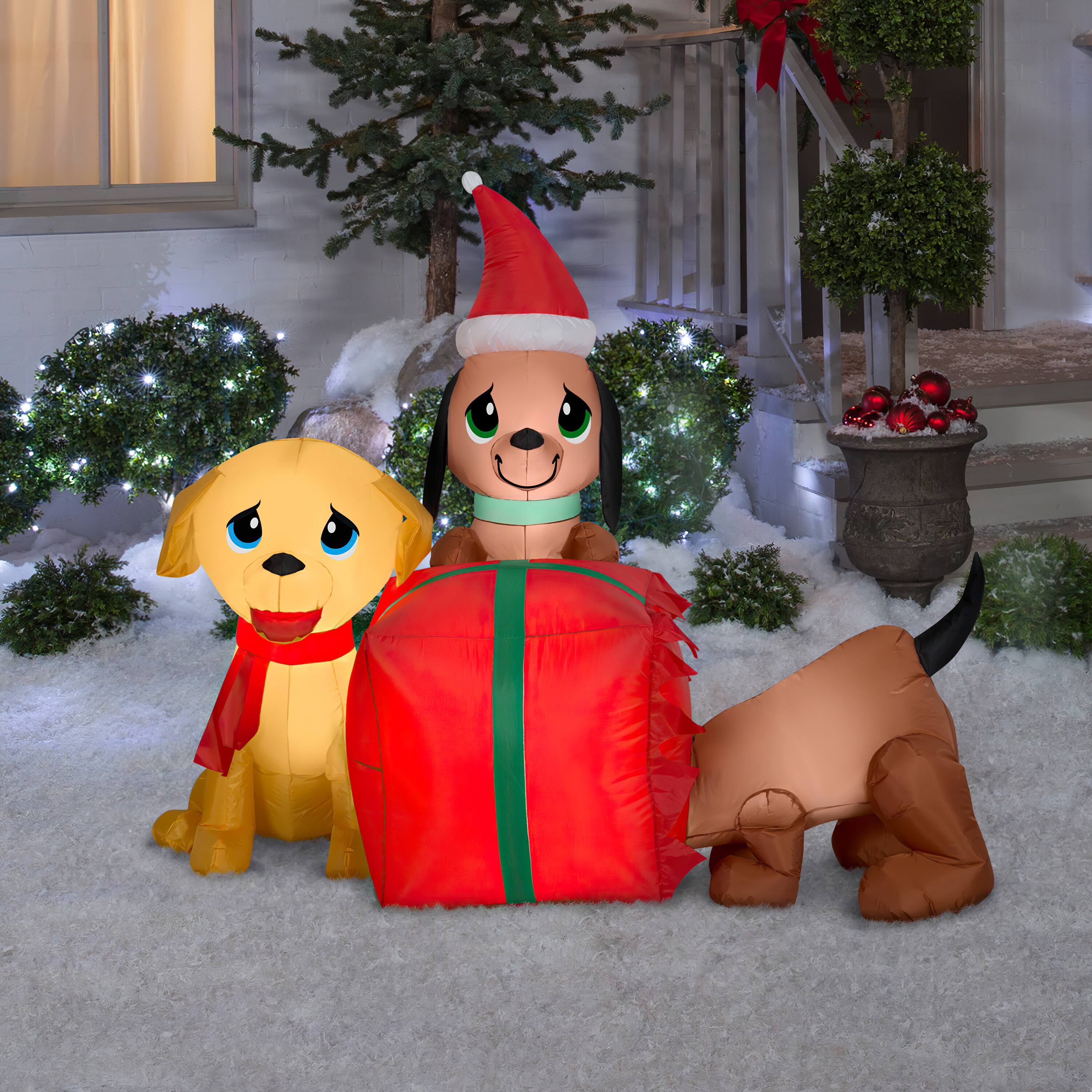 4ft. Airblown® Inflatable Present Puppies Scene