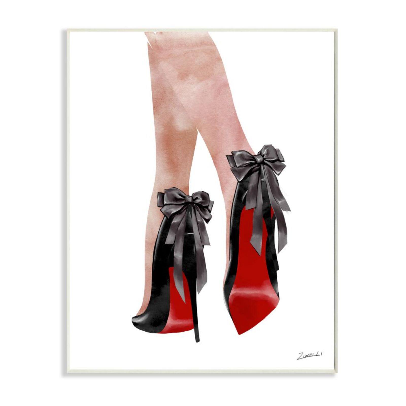 Stupell Industries Fashion Red Bottom Bow High Heels Wooden Wall Plaque