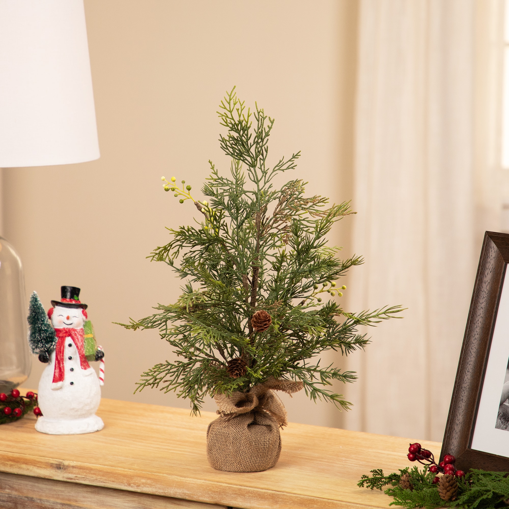 Northlight 20" Unlit Cypress, Berries & Pinecones Artificial Christmas Tree with Burlap Base