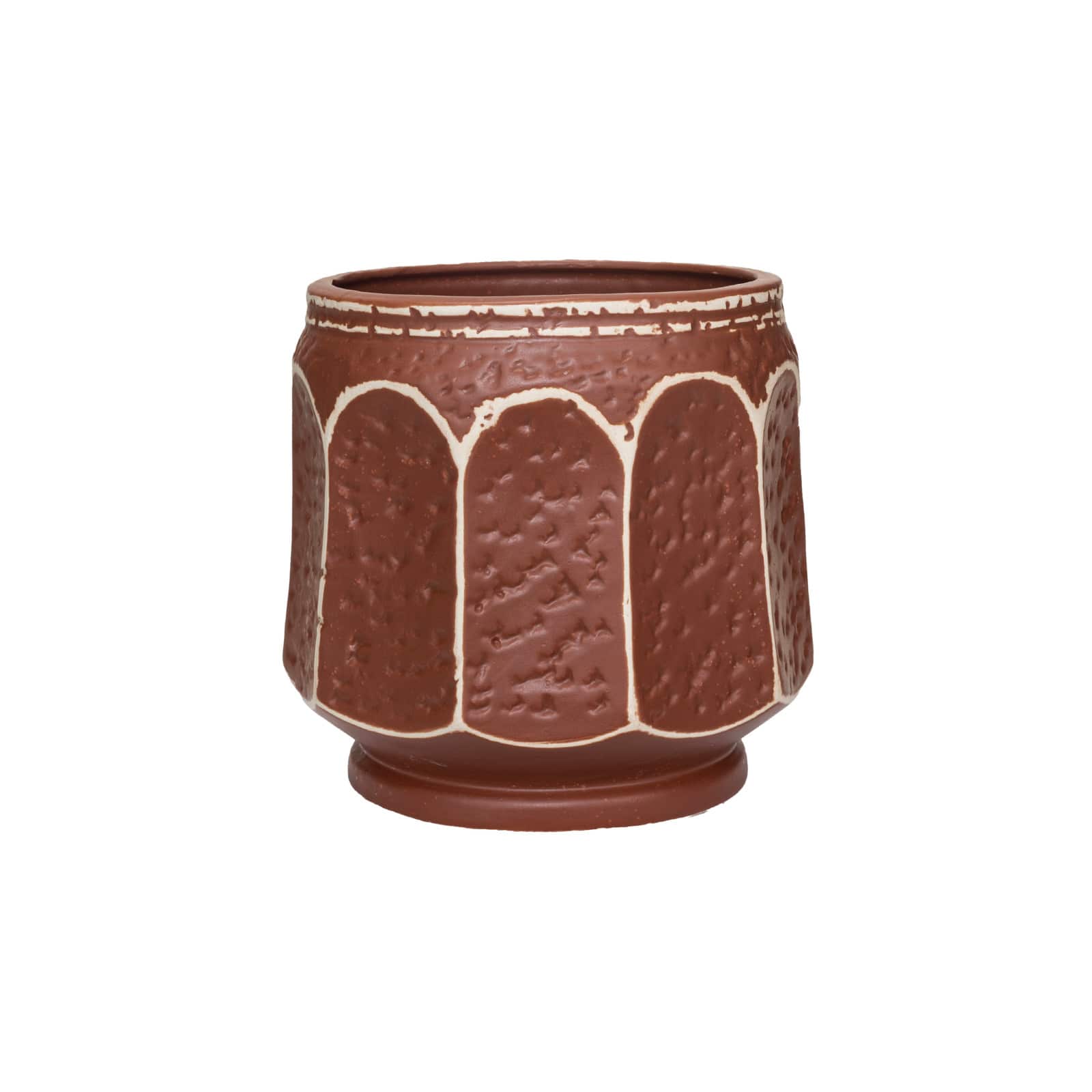 Hello Honey® 7.25" Rust Color Distressed Round Debossed Stoneware Planter
