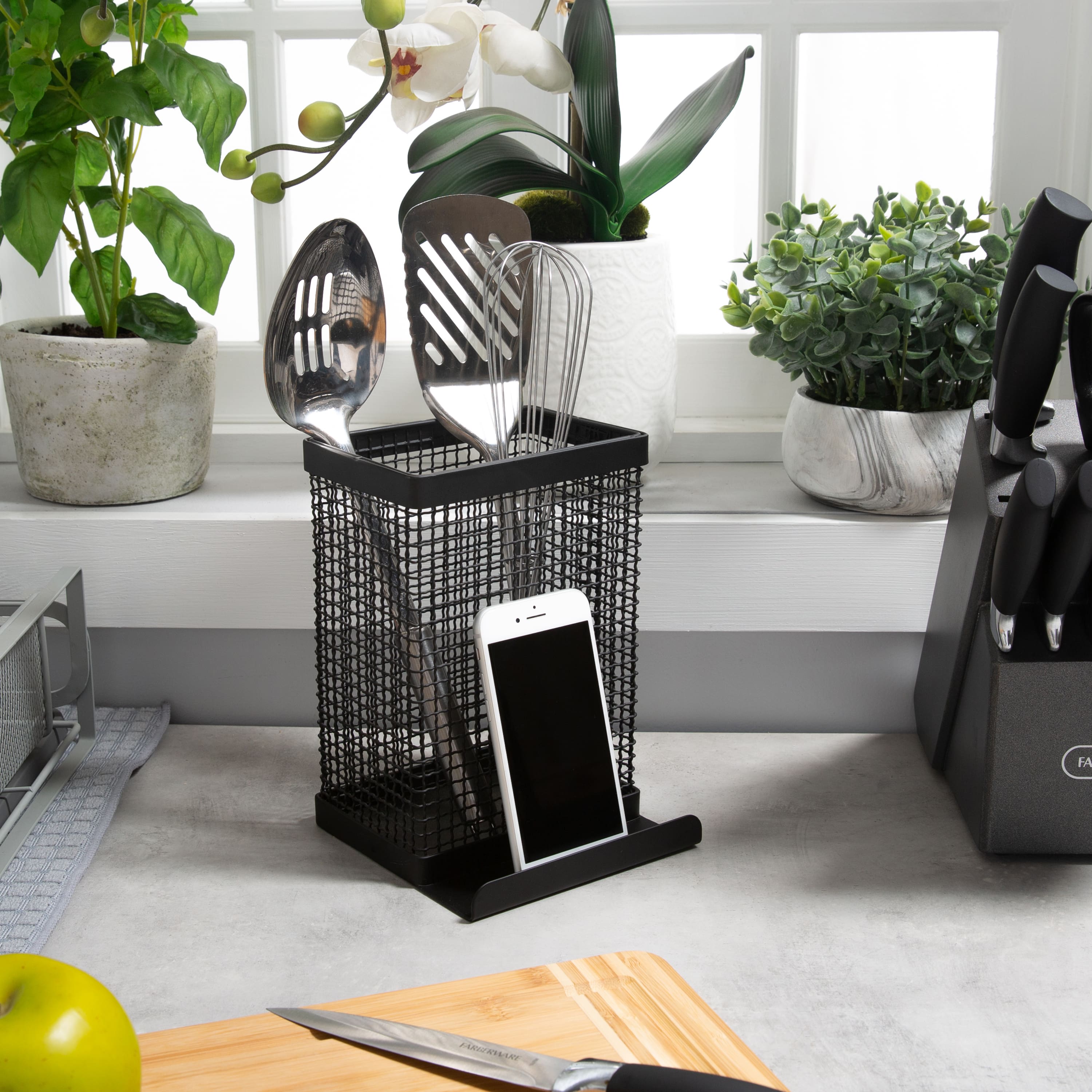 Kitchen Details Industrial Collection Matte Black Tablet and Utensil Holder