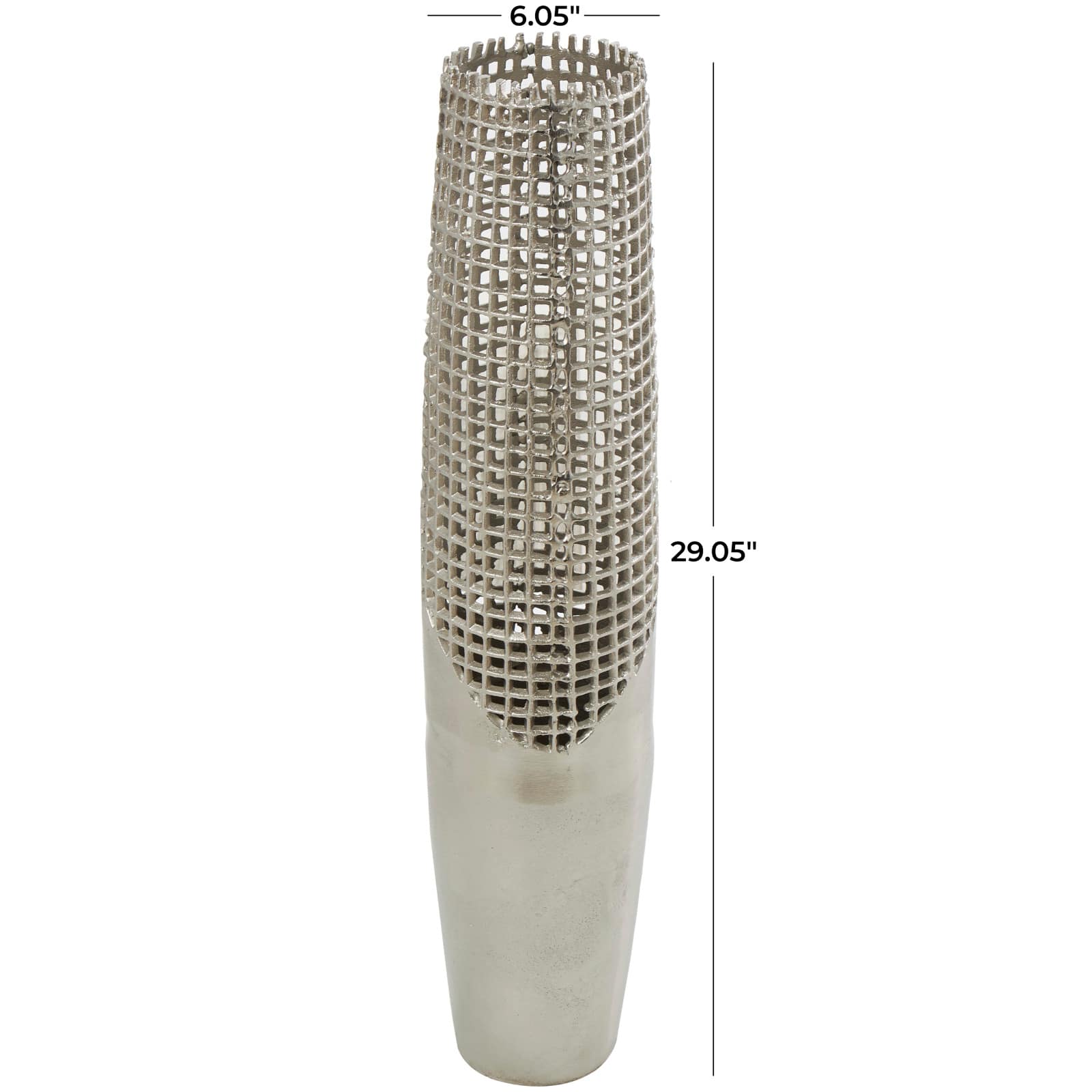 29" Silver Aluminum Tall Grid Inspired Vase with Open Frame Design