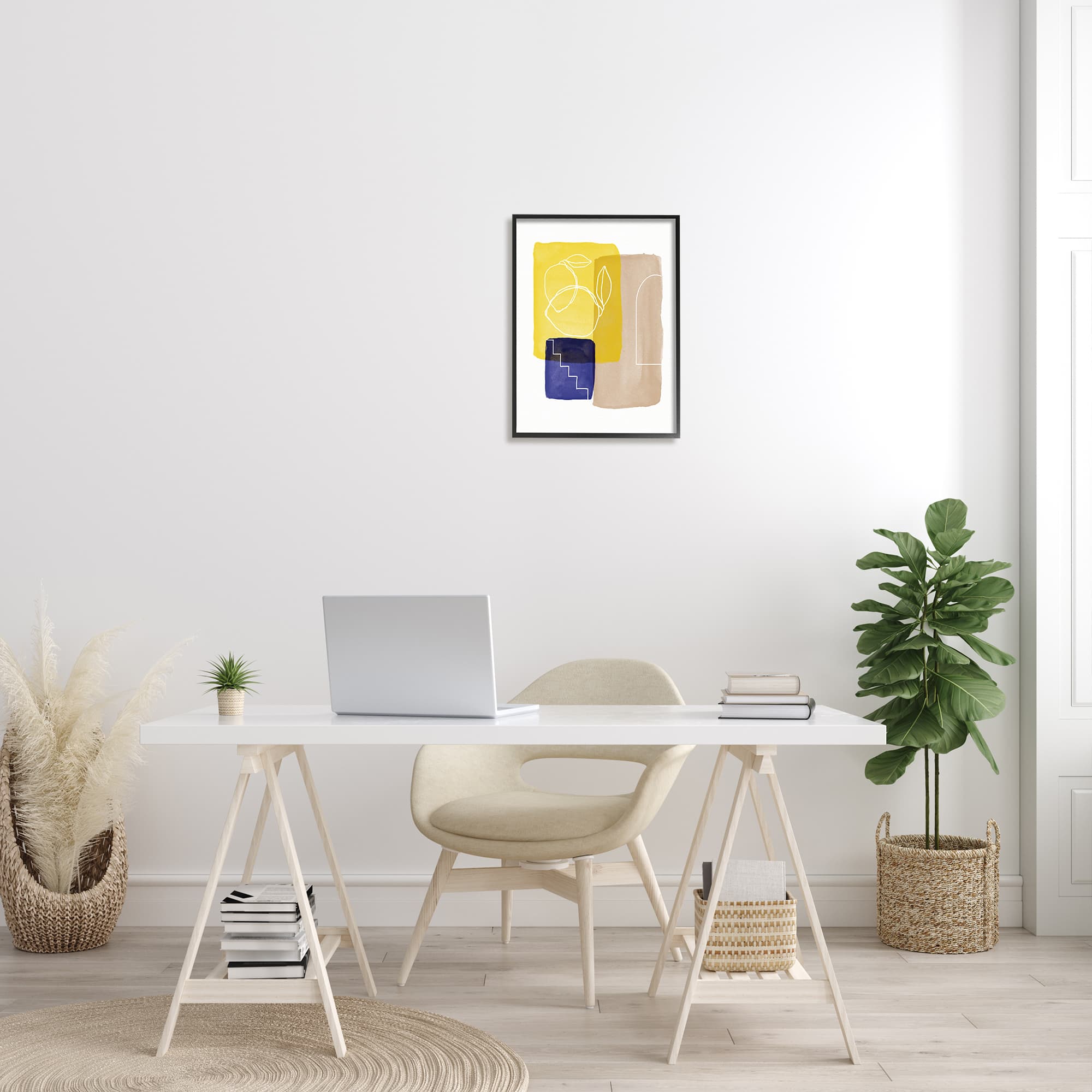 Stupell Industries Modern Line Abstraction over Lemon Pop Shapes in Frame Wall Art