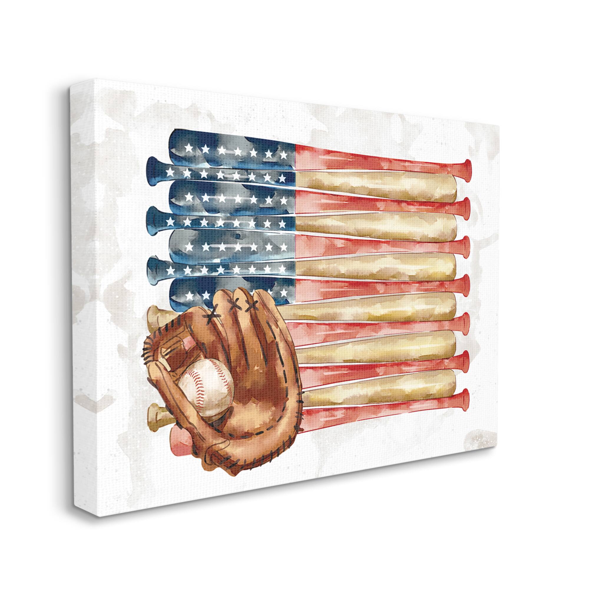 Stupell Industries American Baseball Flag Children's Sports Mitt  Canvas Wall Art