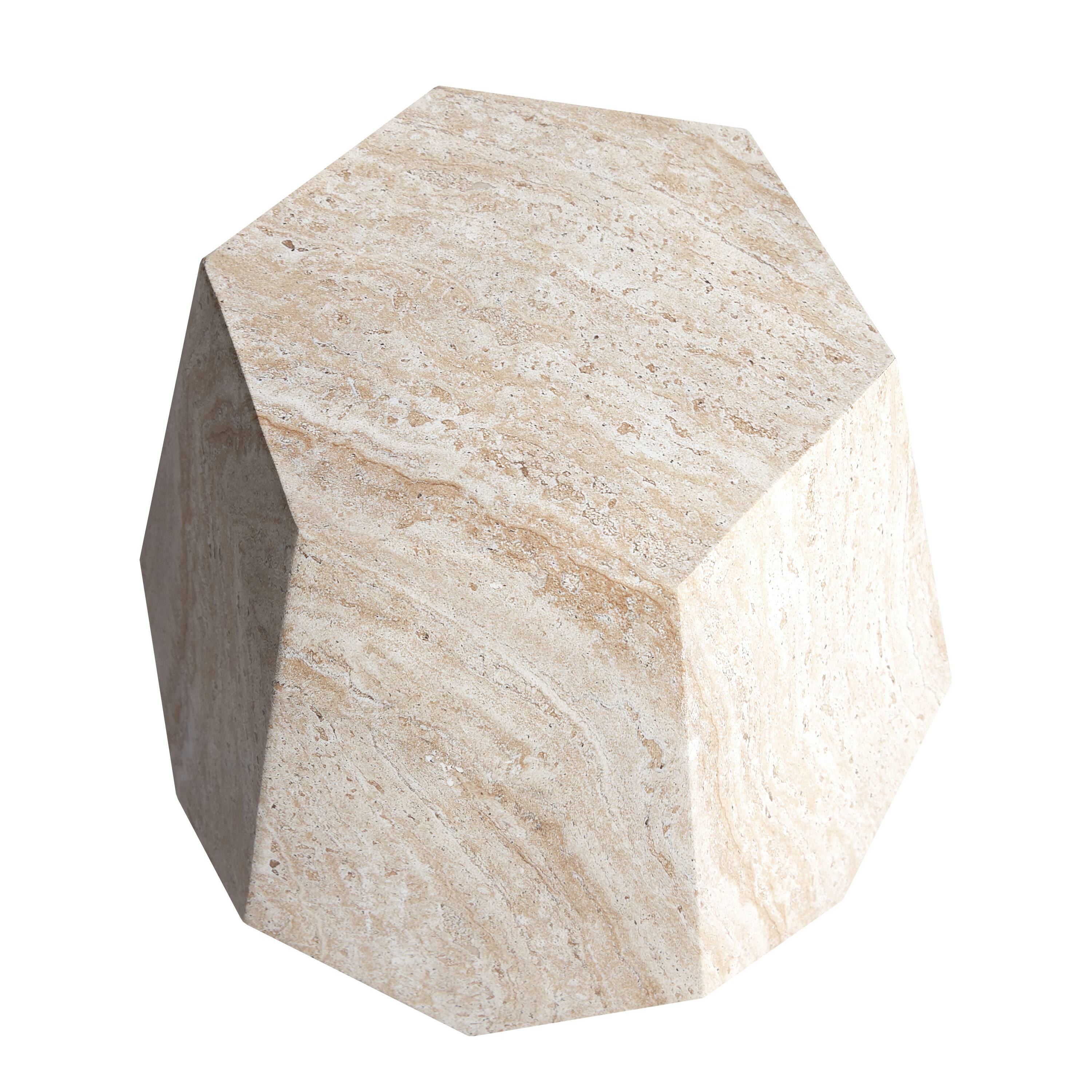 Empire Art Direct 20" Hexagonal Travertine Stone Finish MGO Side Accent Table