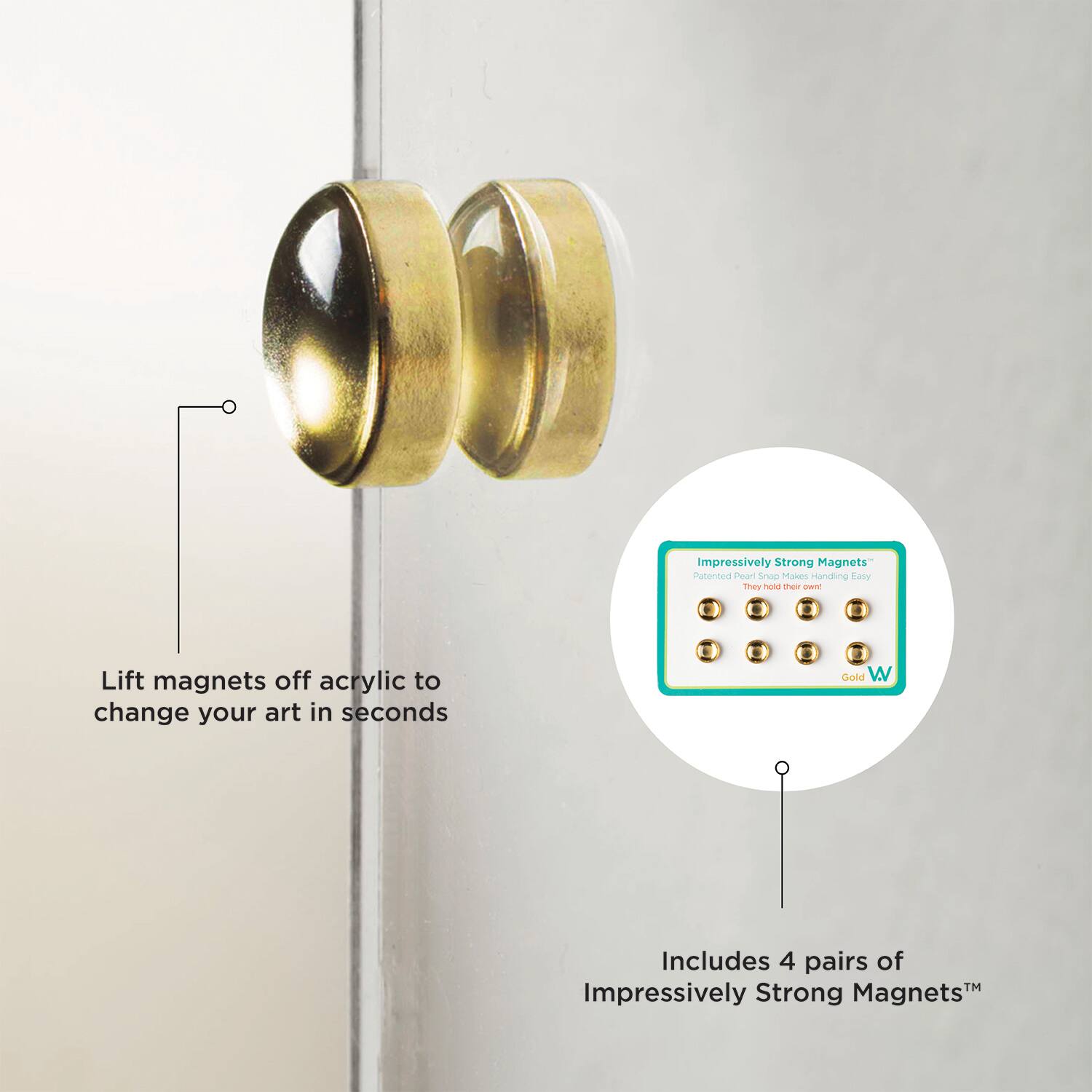 Wexel Art Easy Change Memo Board + Magnets with Gold Hardware