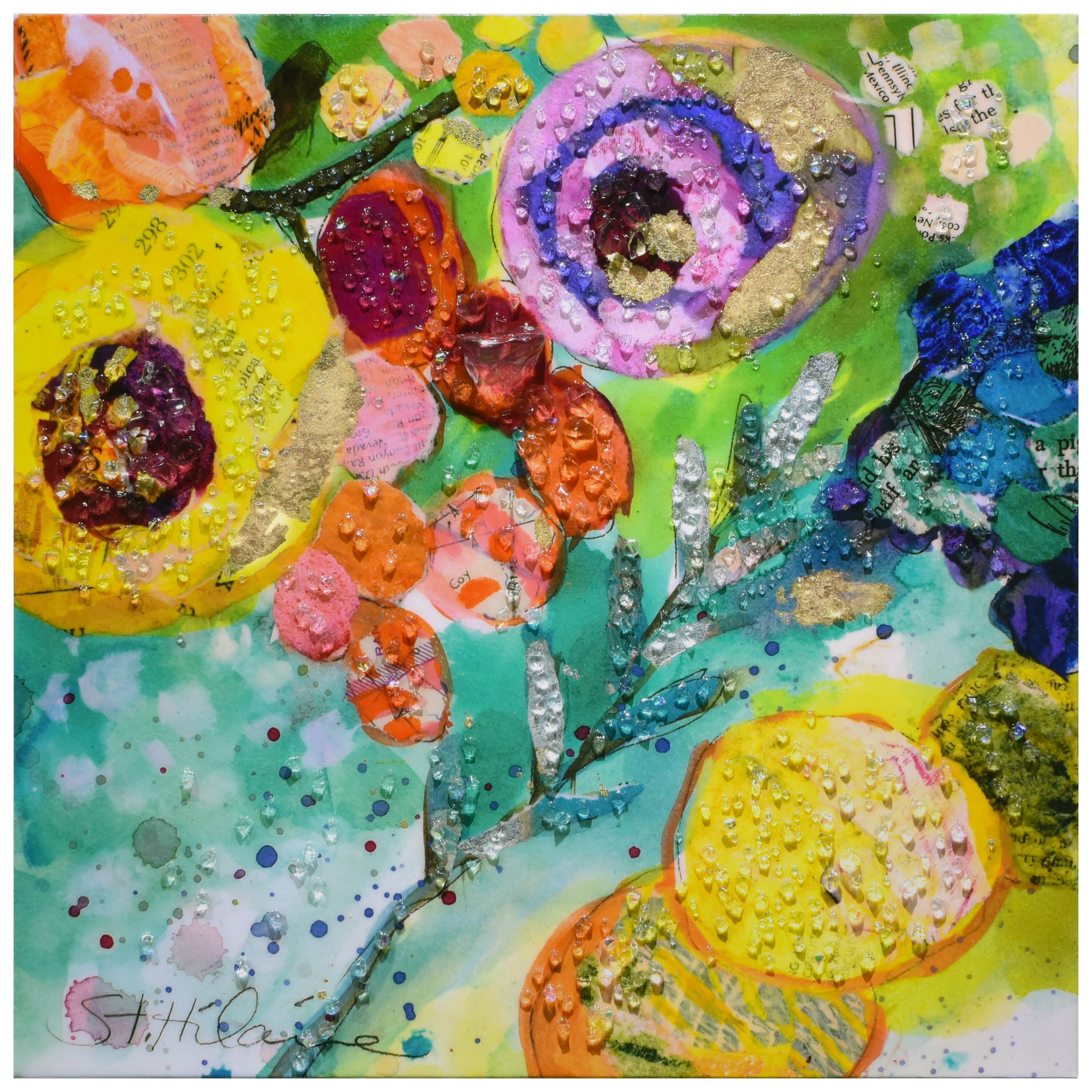 Empire Art Direct Arte De Crystallus 24" x 24" Floral Radiance II Crystal Epoxy Wrapped Acrylic Shards Abstract Canvas Wall Art