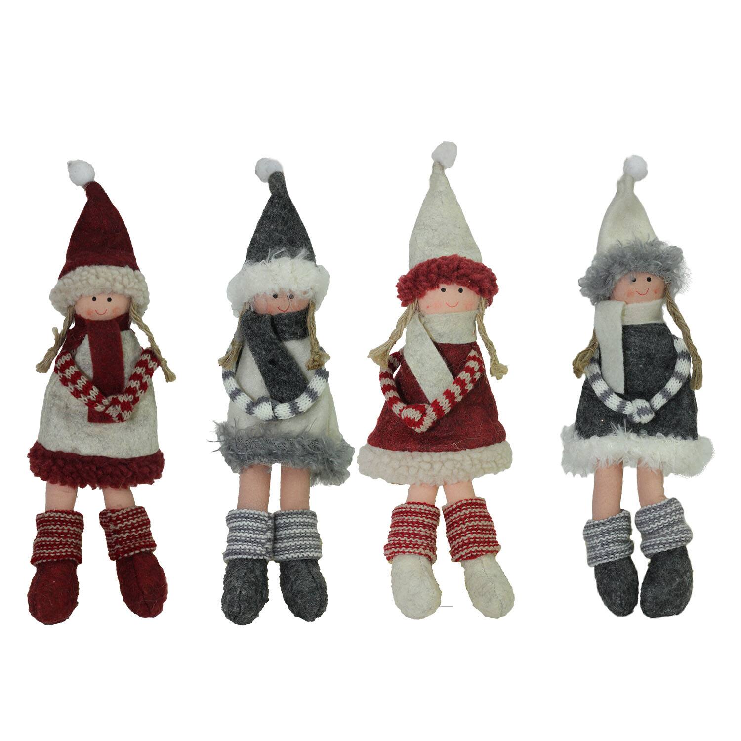 4ct. 12"  Plush Girl Doll with Scarf Ornaments