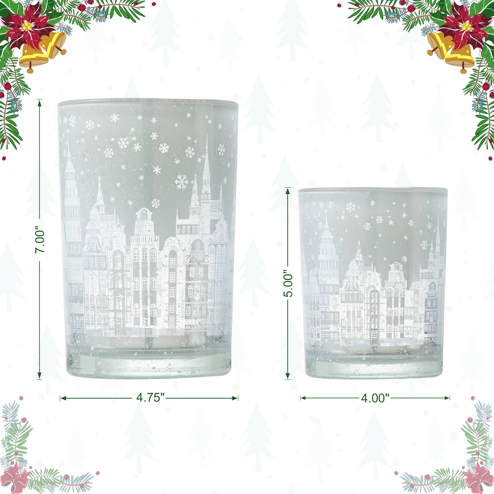 Glitzhome® Christmas Building Glass Candle Holder Set
