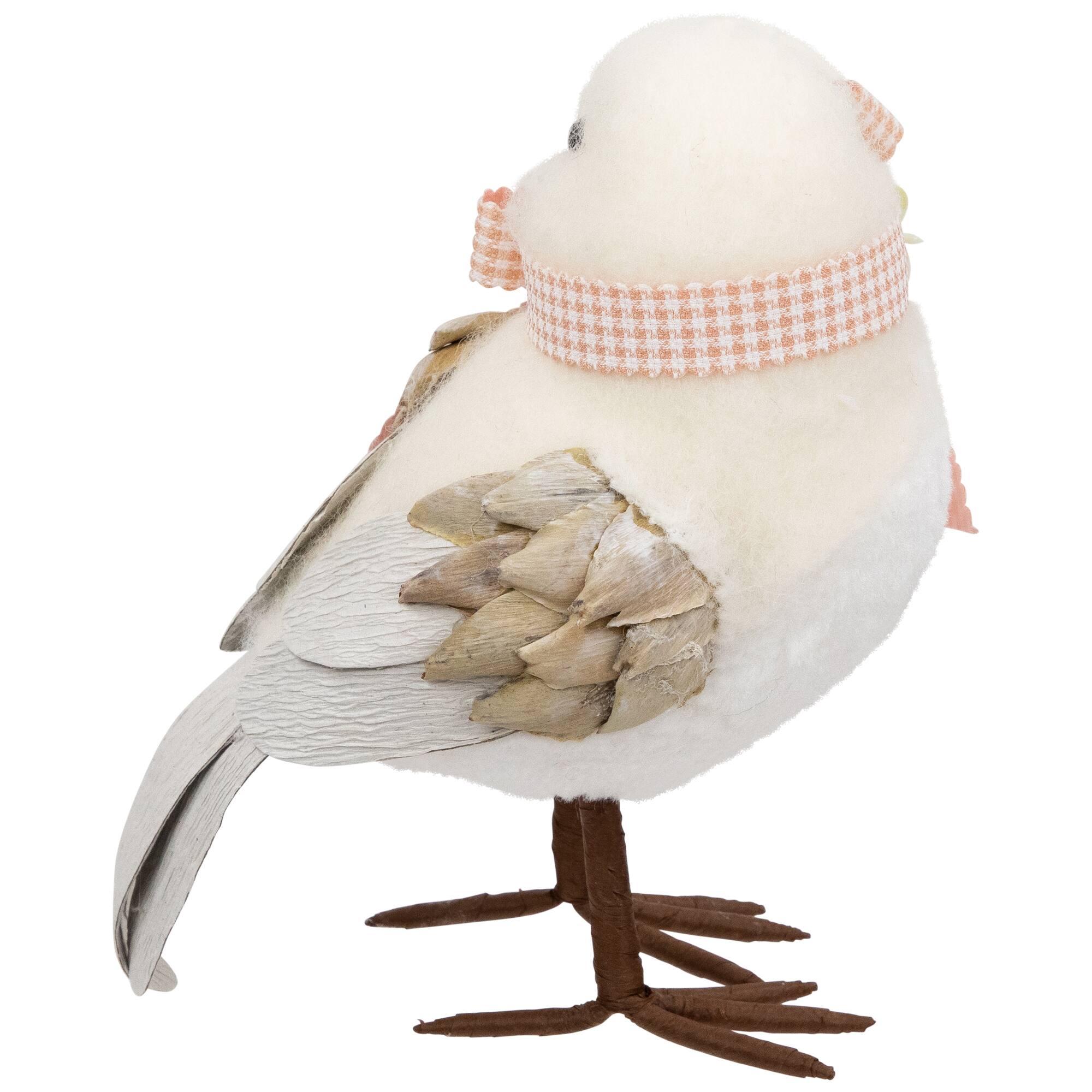 7" White Plush Bird Accent with Gingham Bow