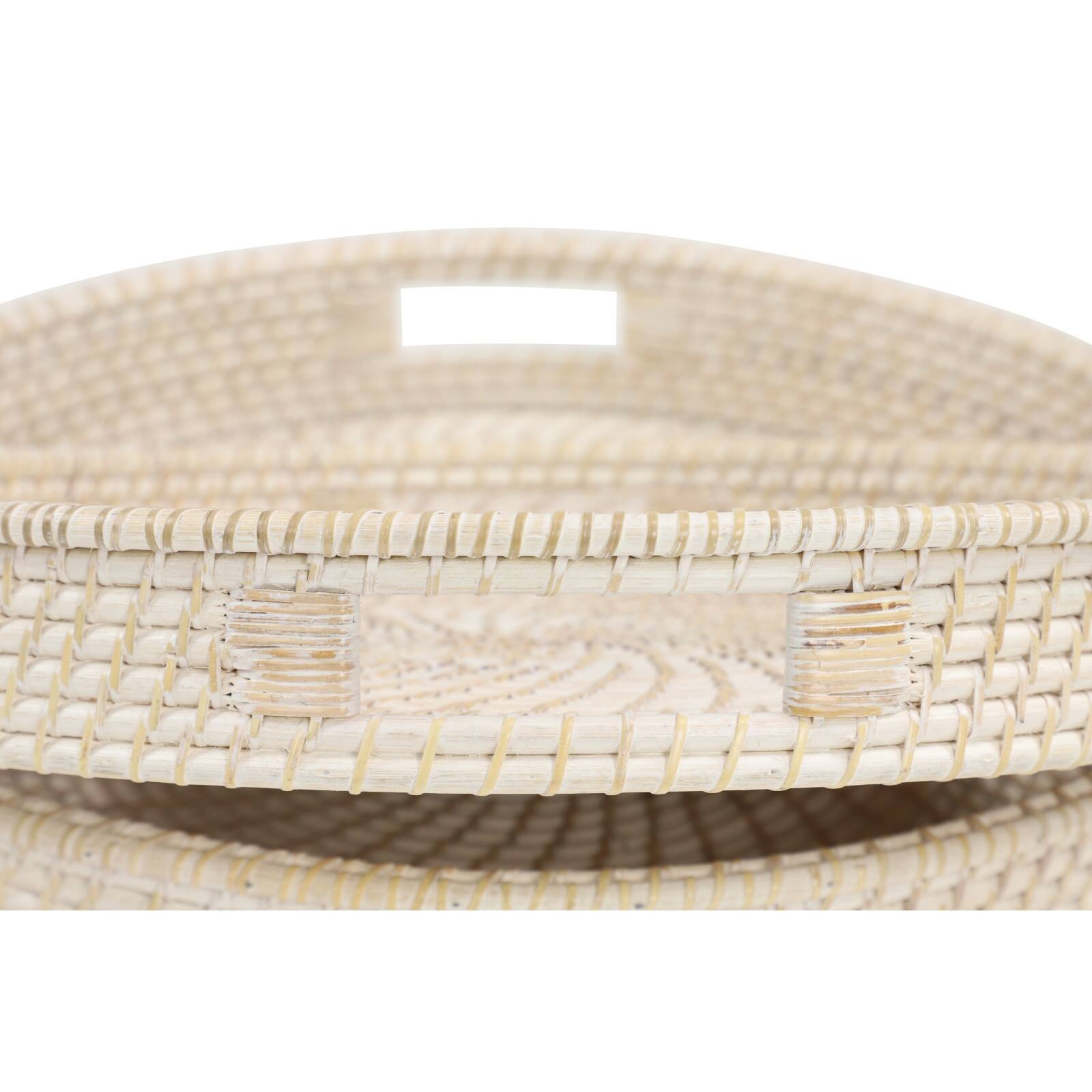Set of 2" Cream Wood Boho Style Tray, 20", 16"